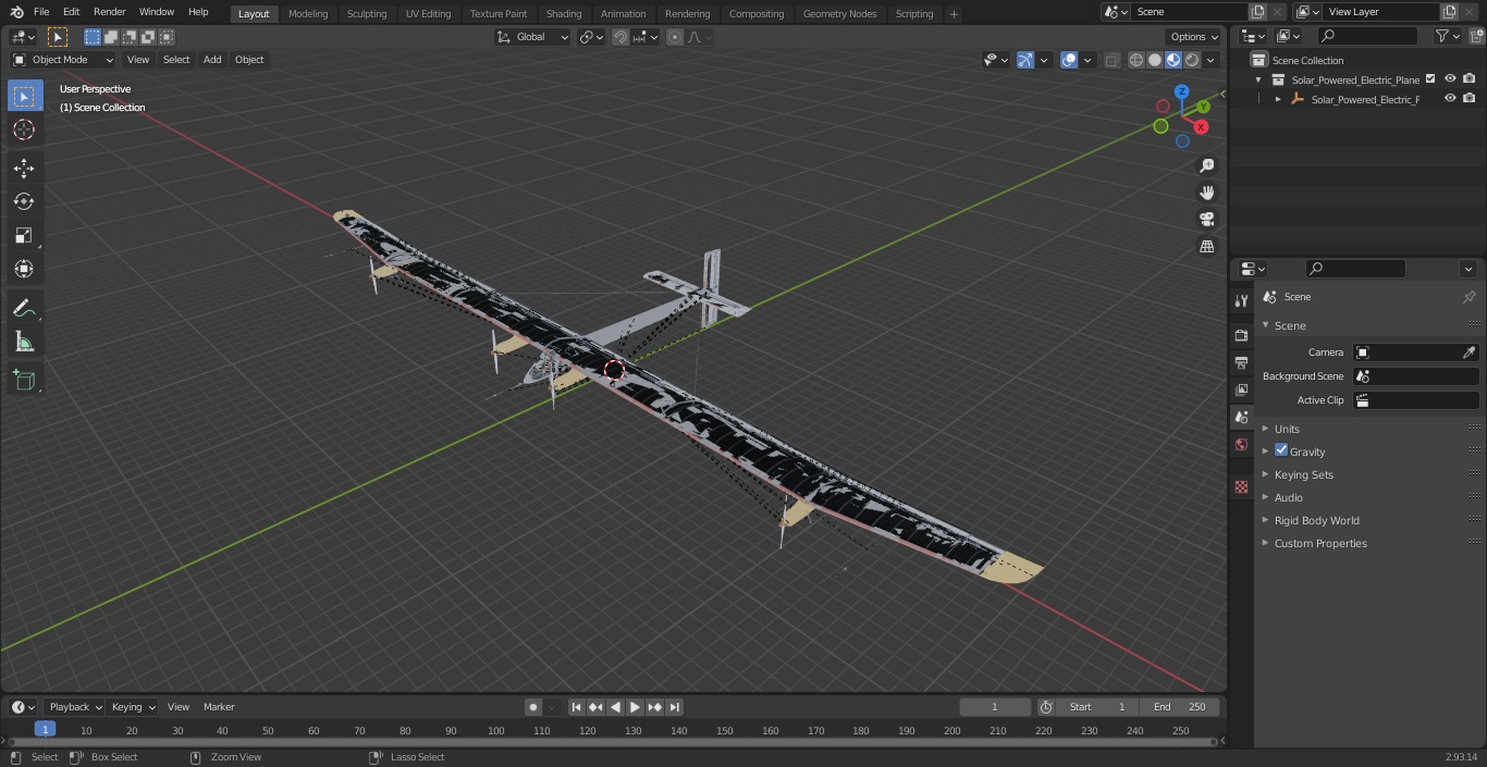 Solar Powered Electric Plane with Simple Interior 3D model
