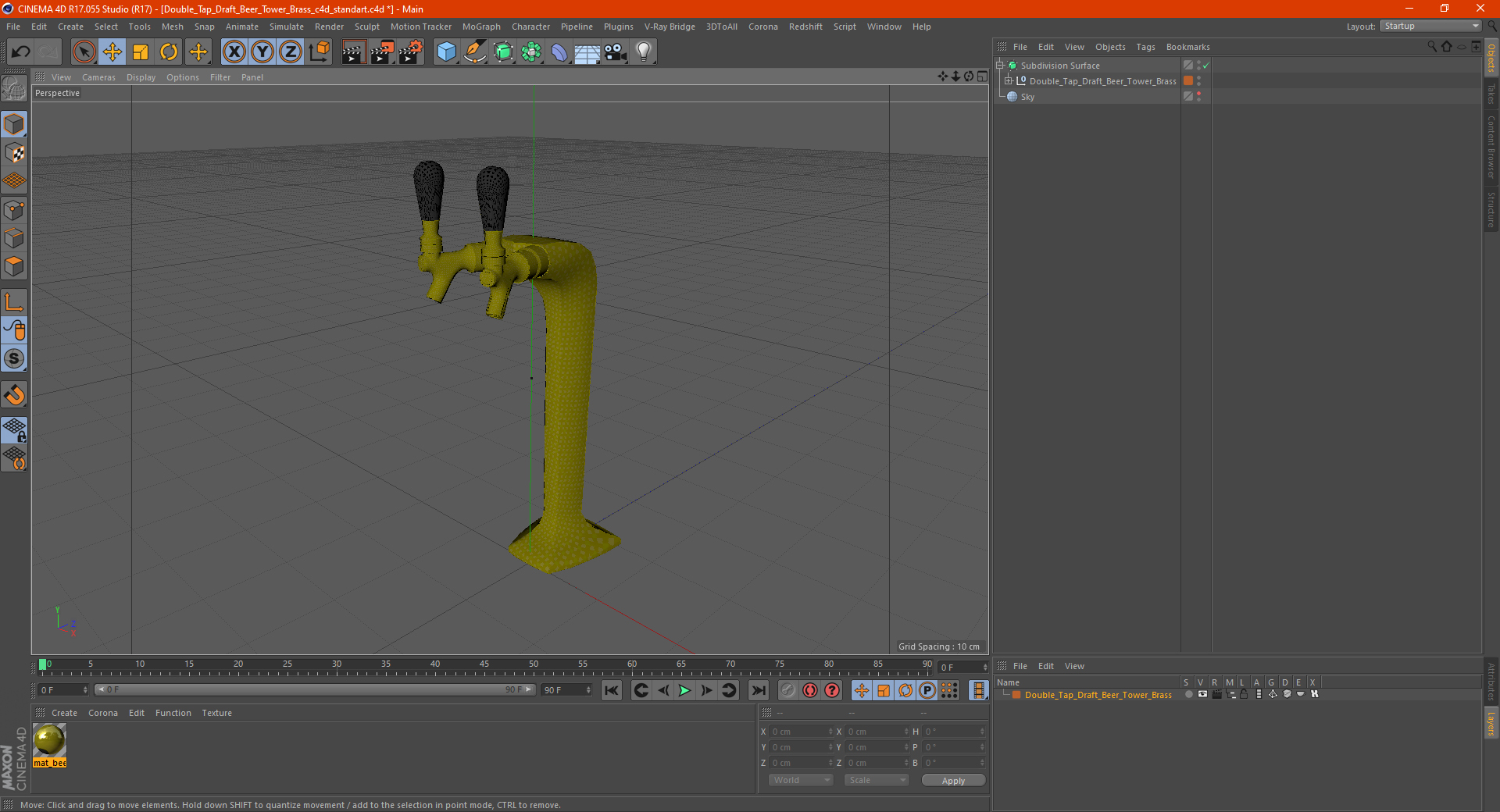 3D Double Tap Draft Beer Tower Brass model
