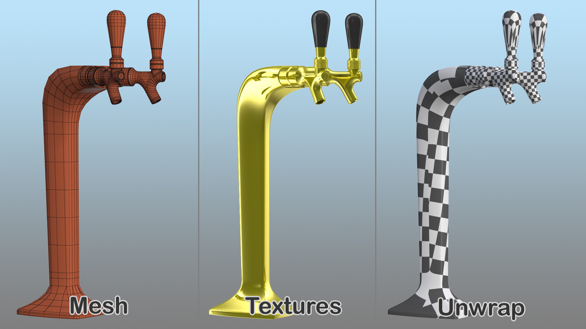 3D Double Tap Draft Beer Tower Brass model