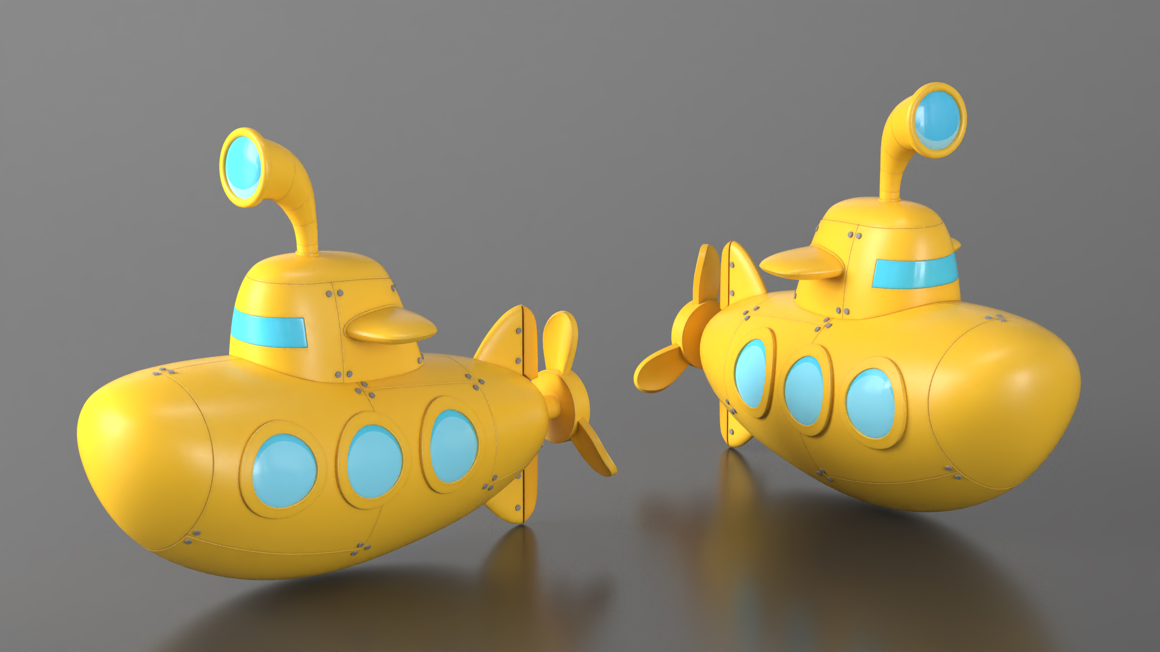 Cartoon Submarine Yellow 3D model
