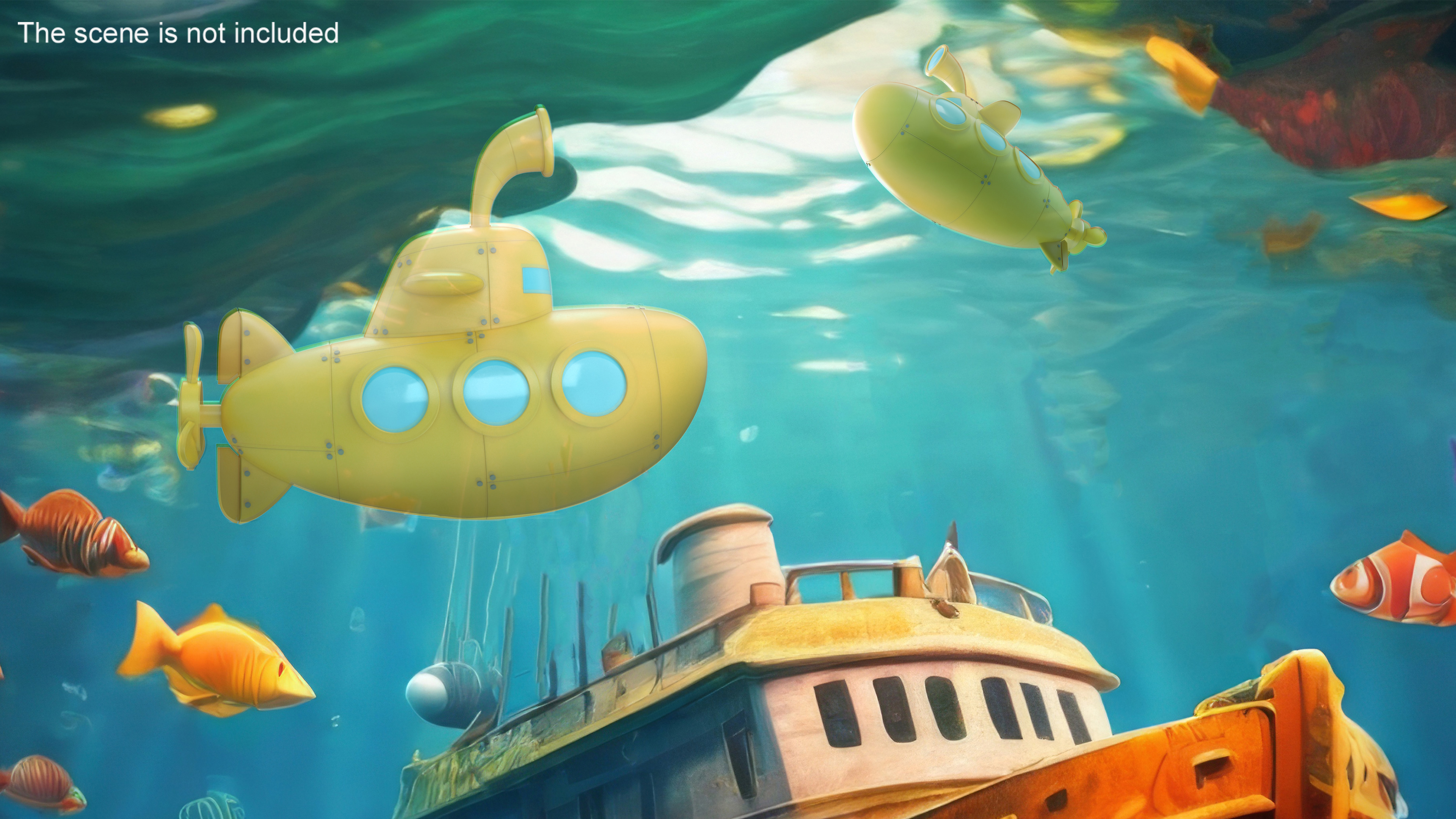 Cartoon Submarine Yellow 3D model