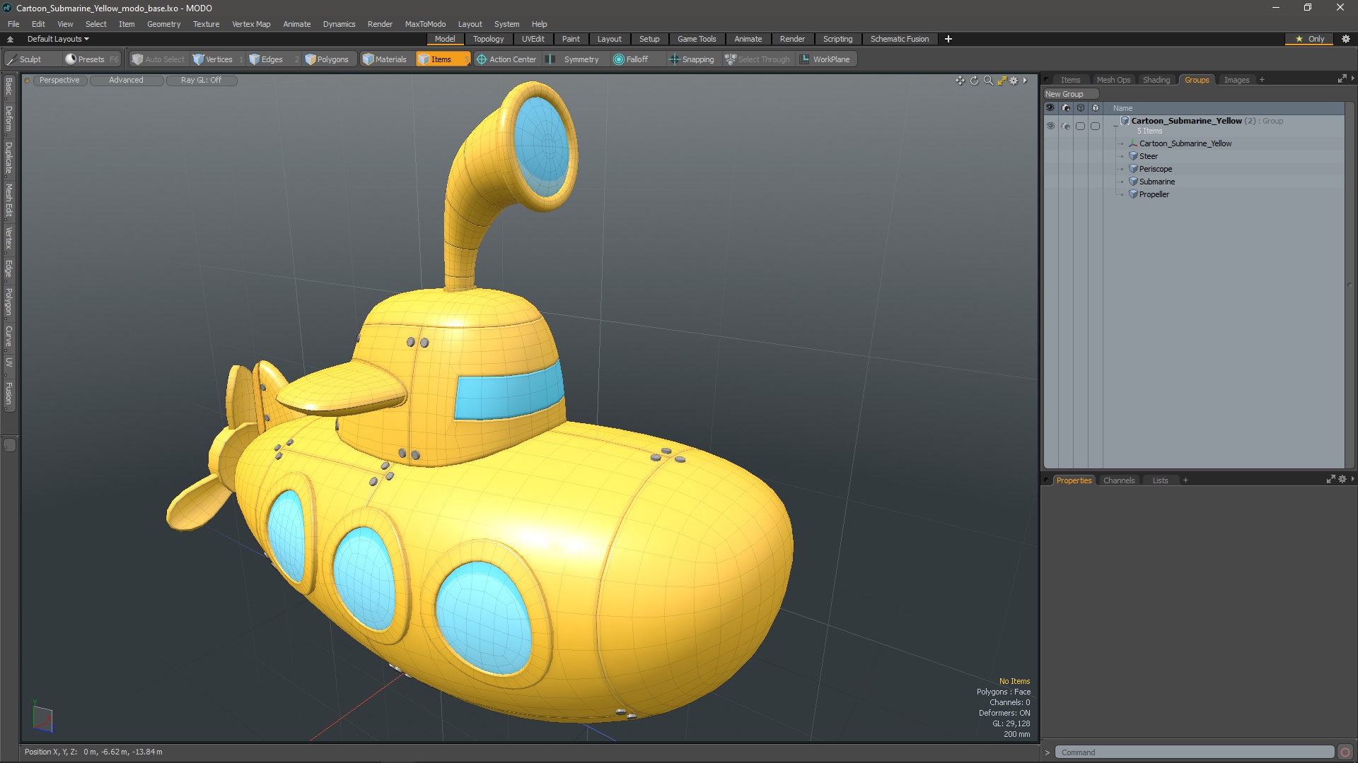 Cartoon Submarine Yellow 3D model