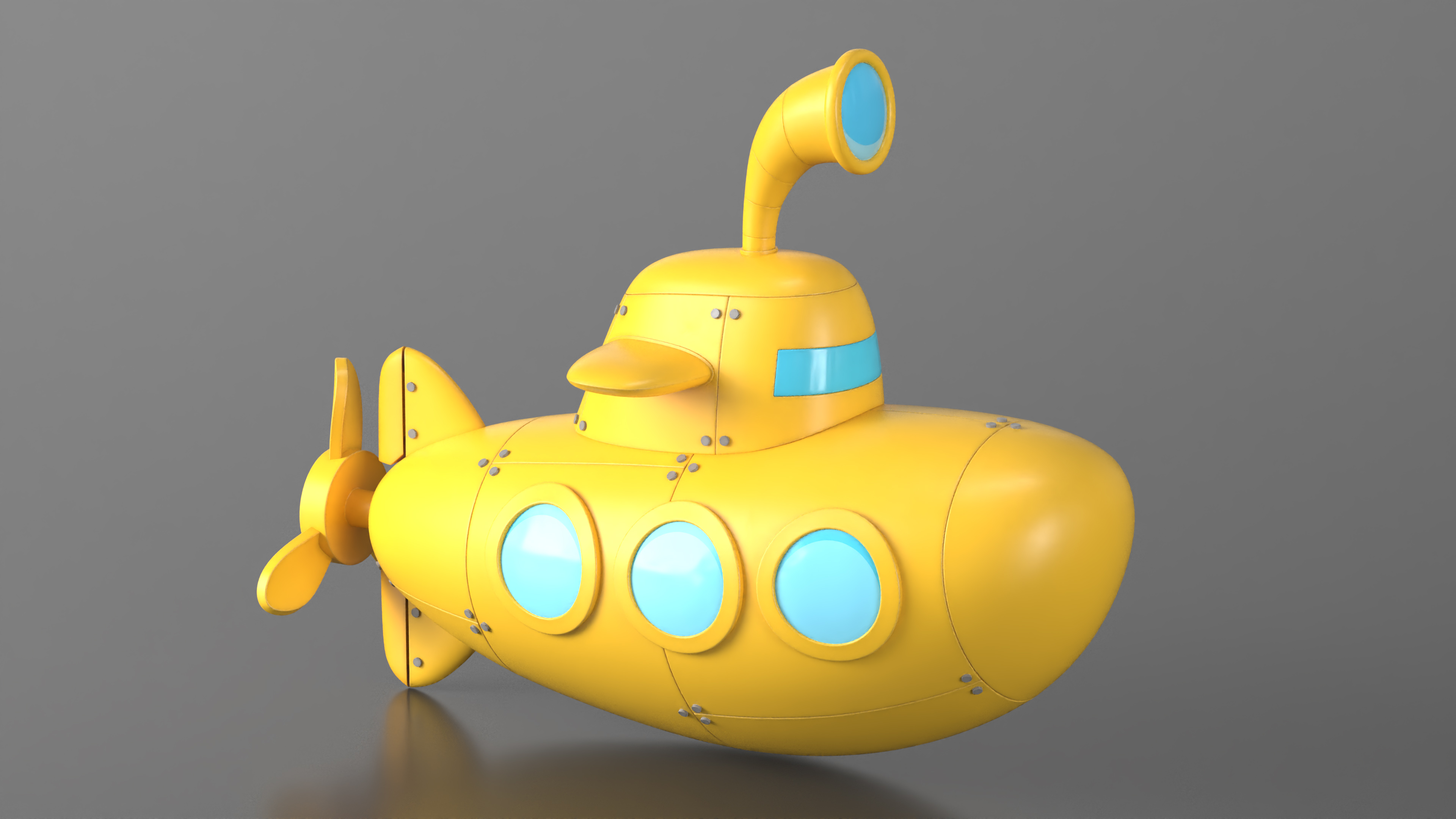 Cartoon Submarine Yellow 3D model