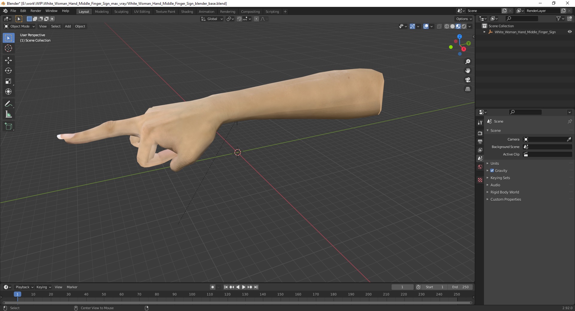 3D model White Woman Hand Middle Finger Sign