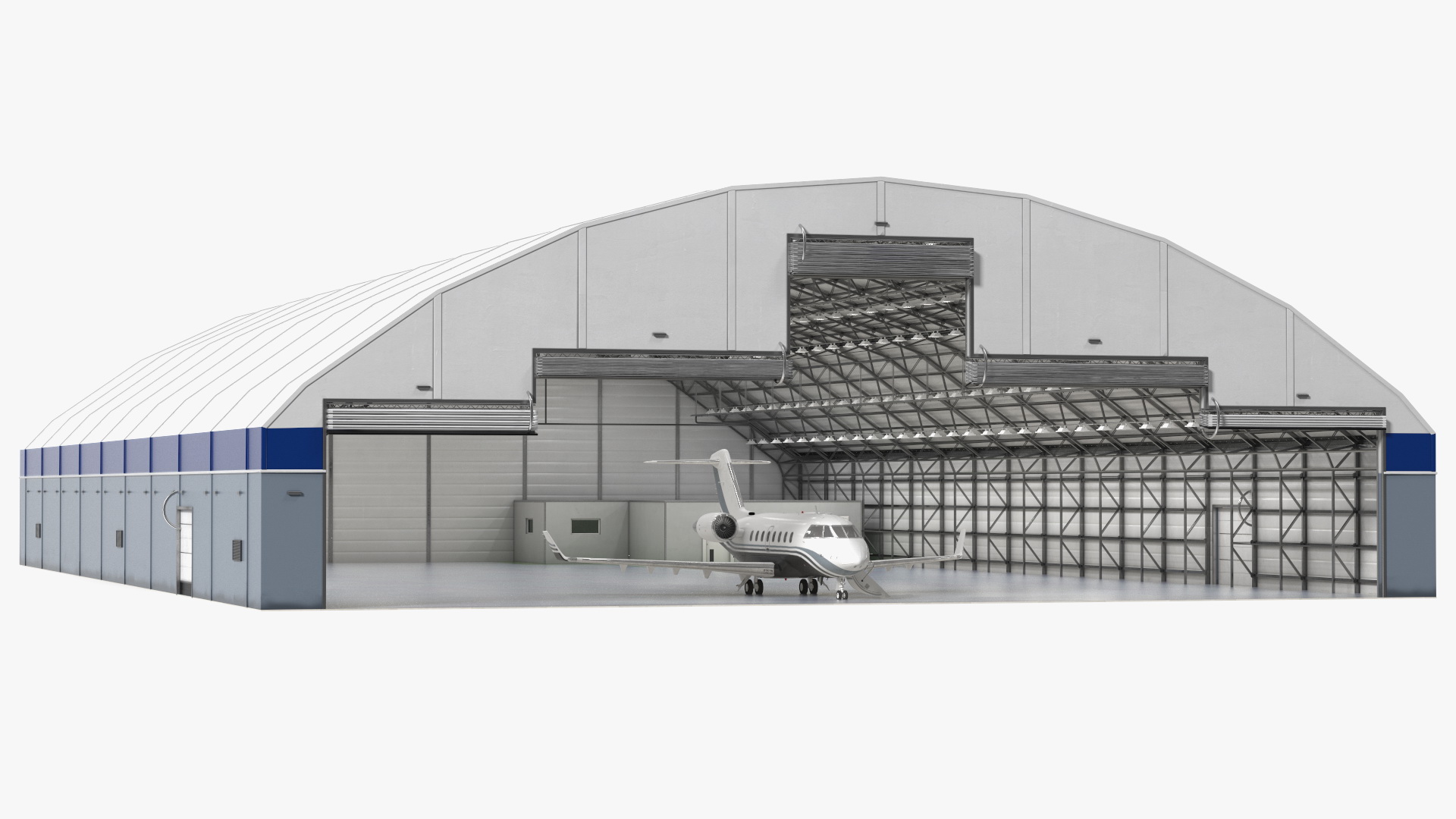Business Jet Bombardier Challenger 604 In Aircraft Hangar Rigged 3D model