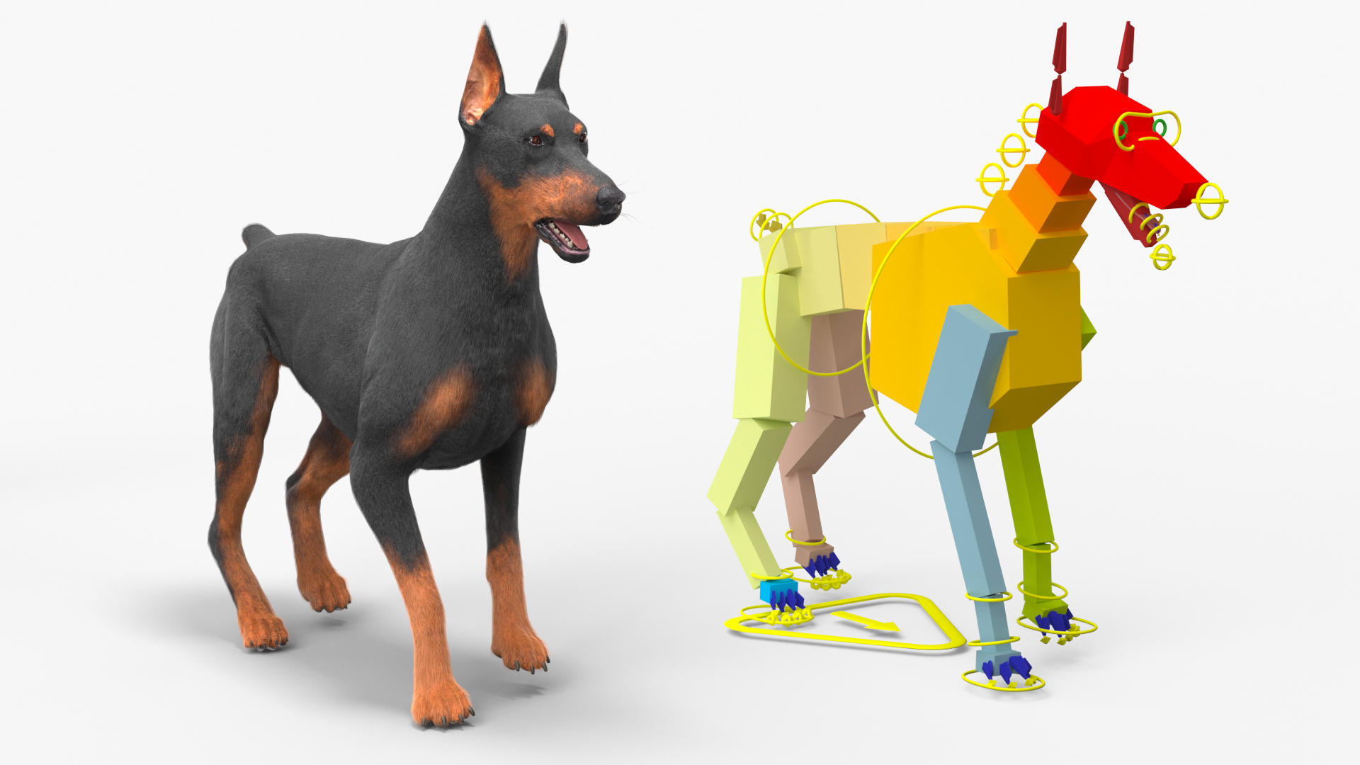 Doberman Pinscher Dog Fur Rigged 3D