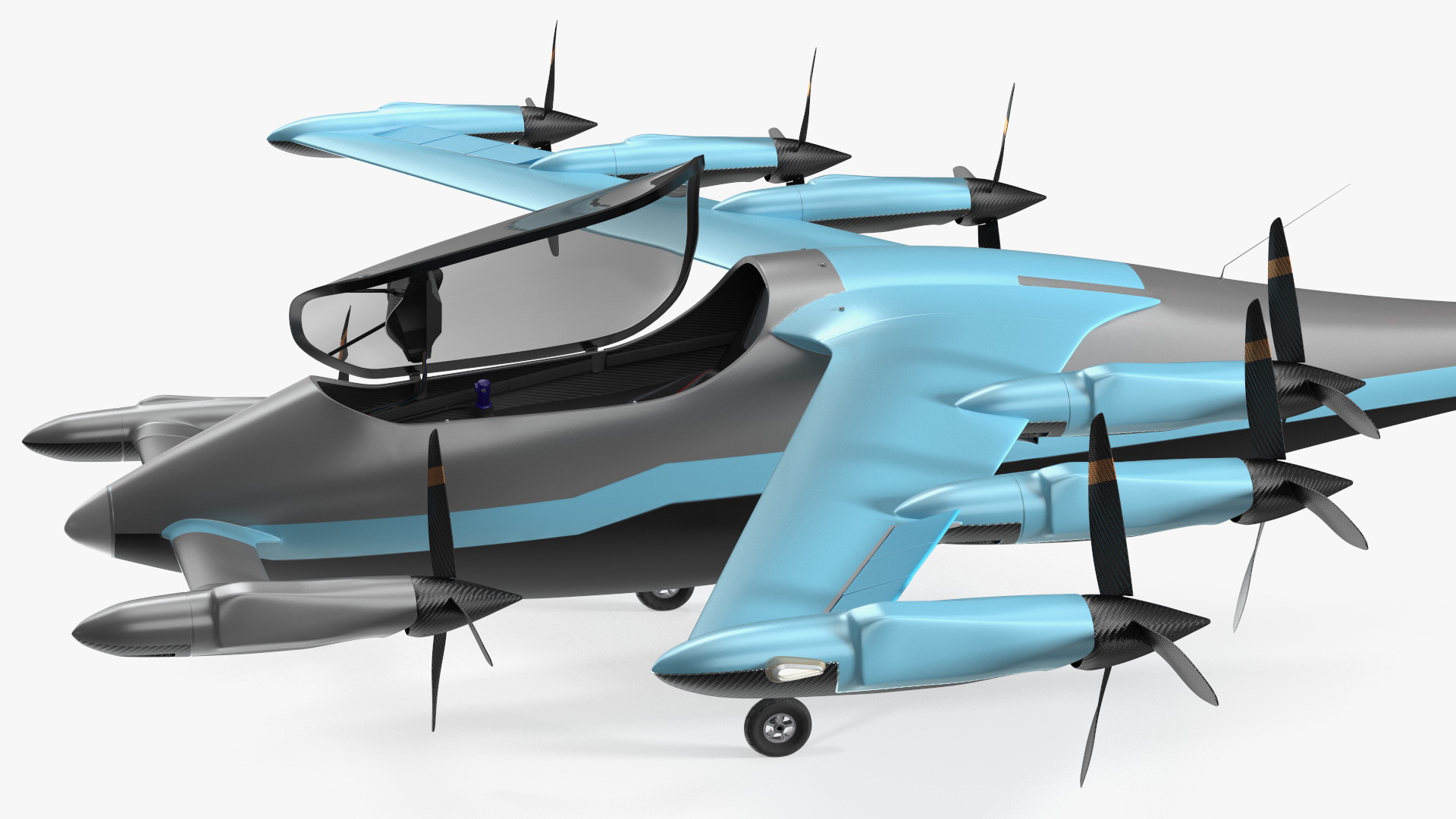Flying Air Taxi Blue Rigged 3D