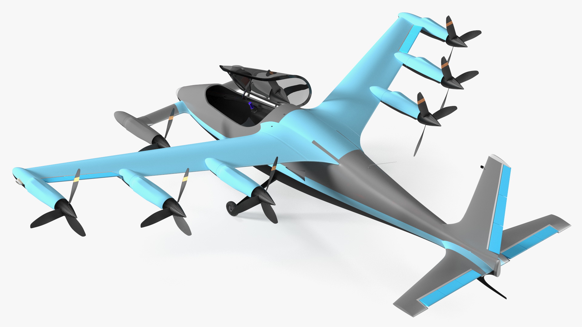 Flying Air Taxi Blue Rigged 3D