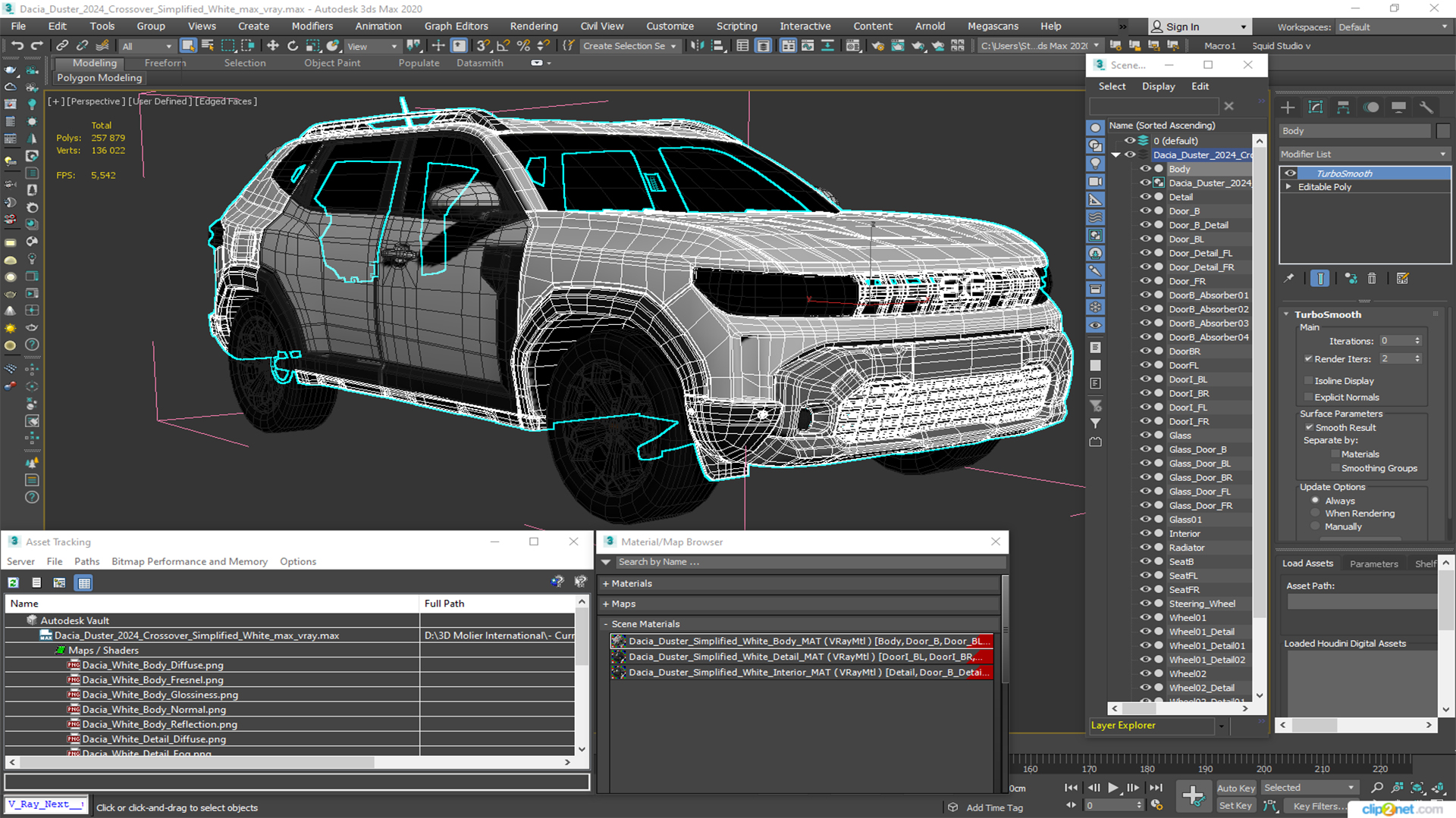 Dacia Duster 2024 Crossover Simplified White 3D model