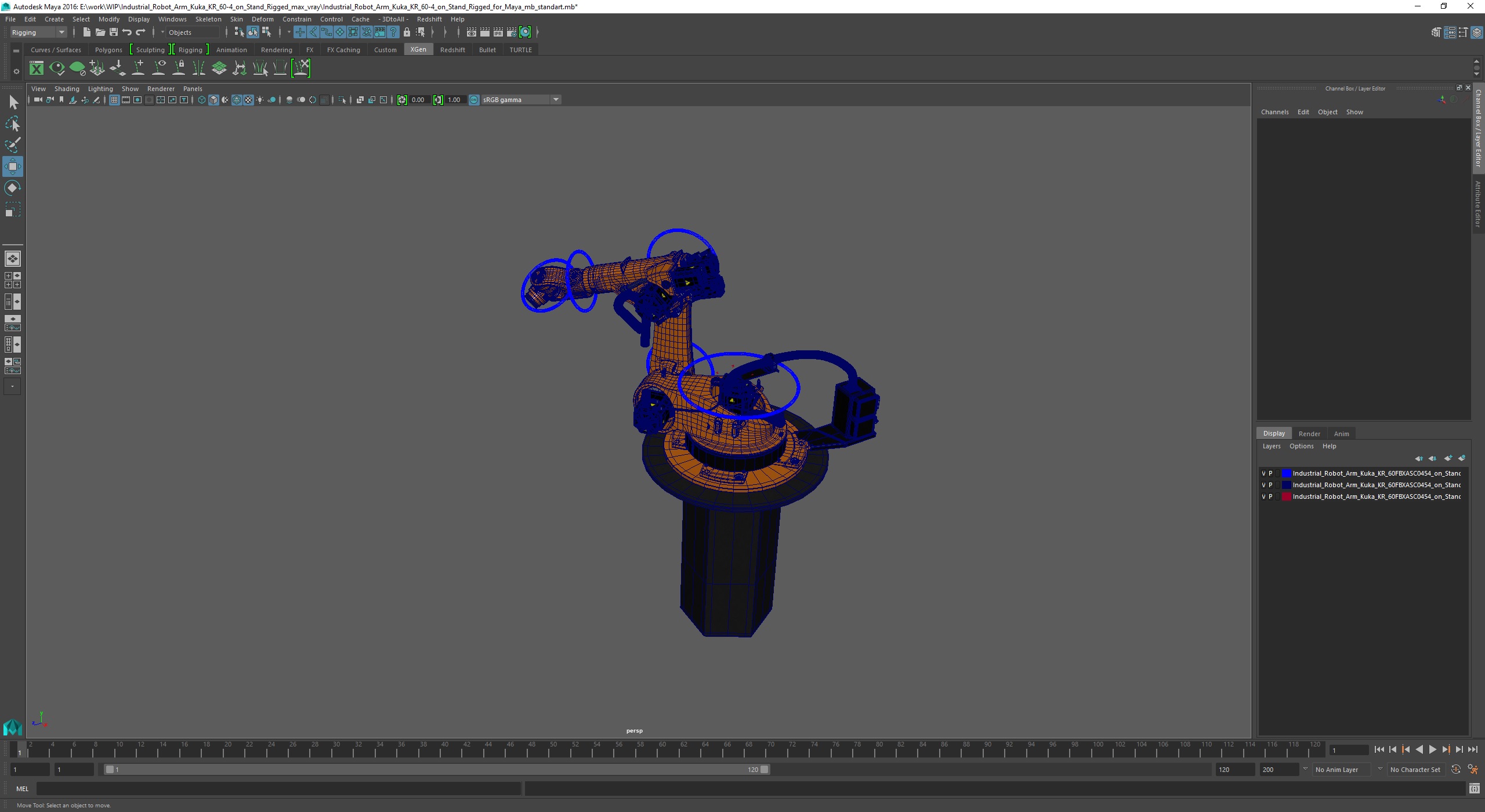 3D Industrial Robot Arm Kuka KR 60-4 on Stand Rigged for Maya model