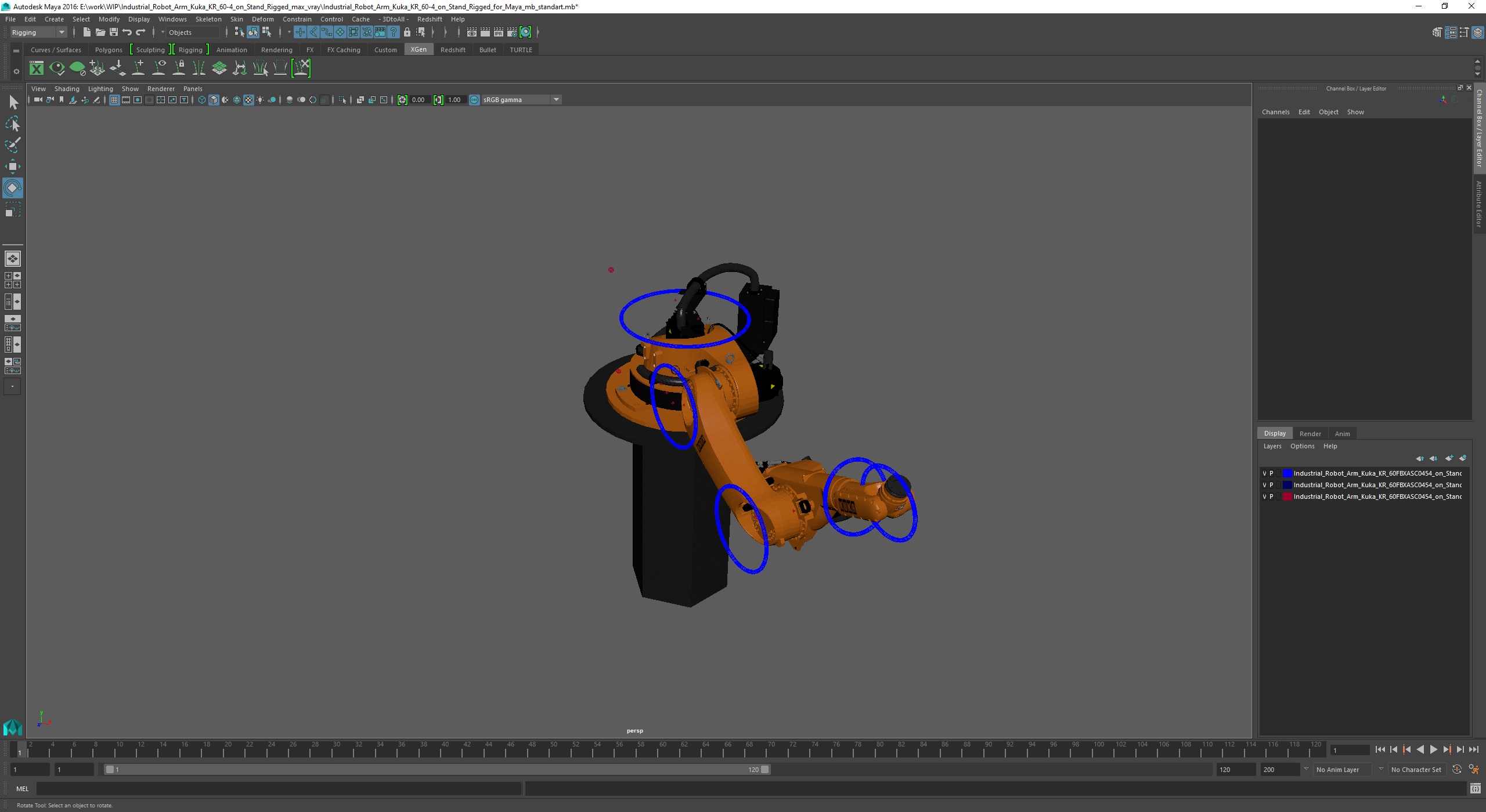3D Industrial Robot Arm Kuka KR 60-4 on Stand Rigged for Maya model