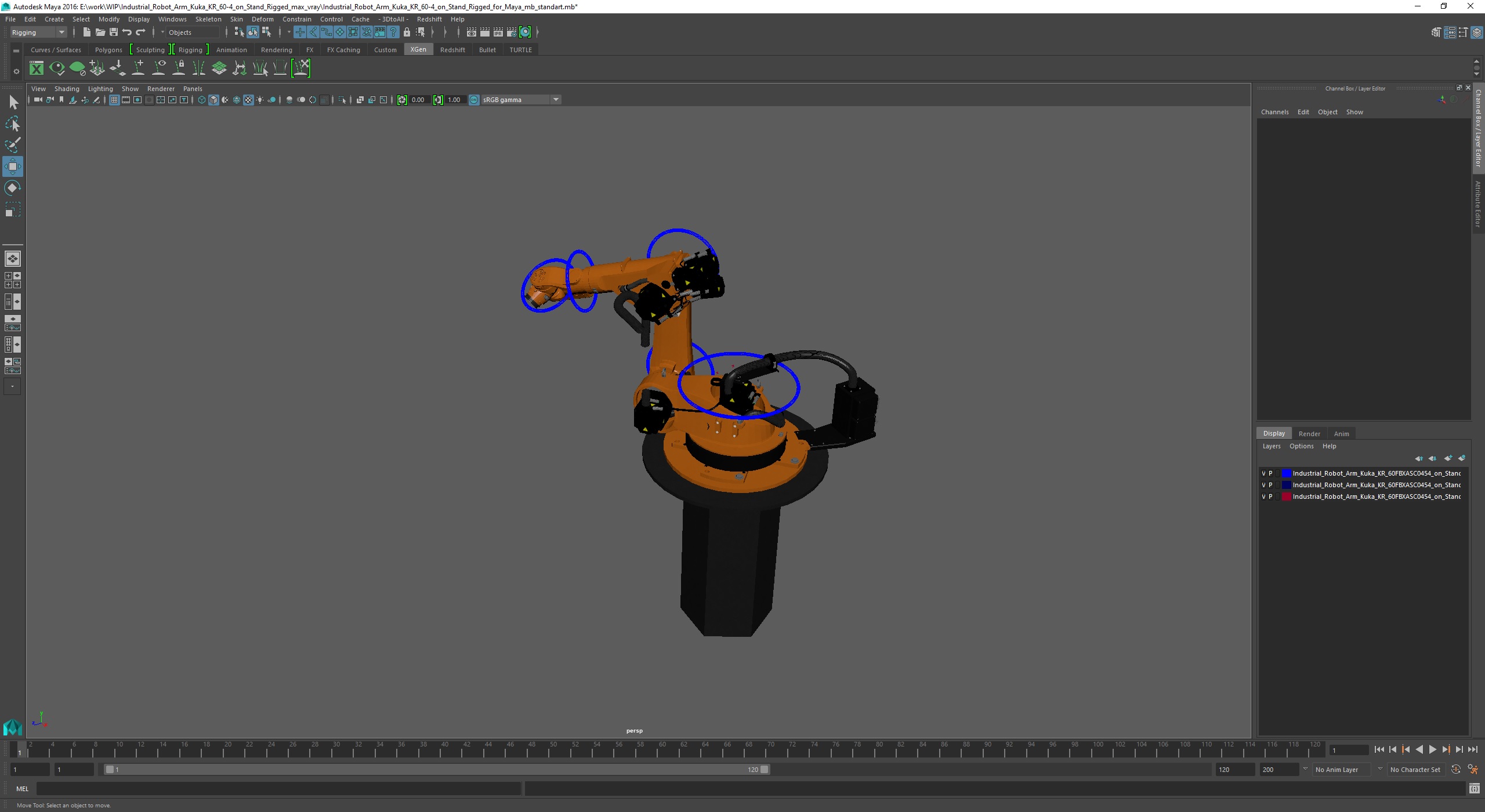 3D Industrial Robot Arm Kuka KR 60-4 on Stand Rigged for Maya model