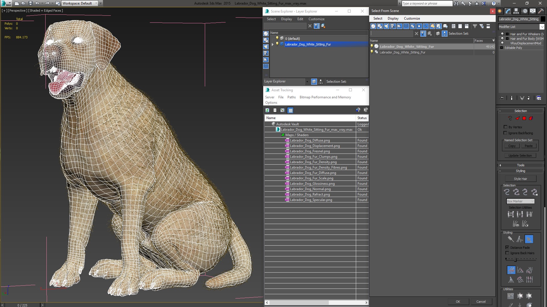 3D model Labrador Dog White Sitting Fur