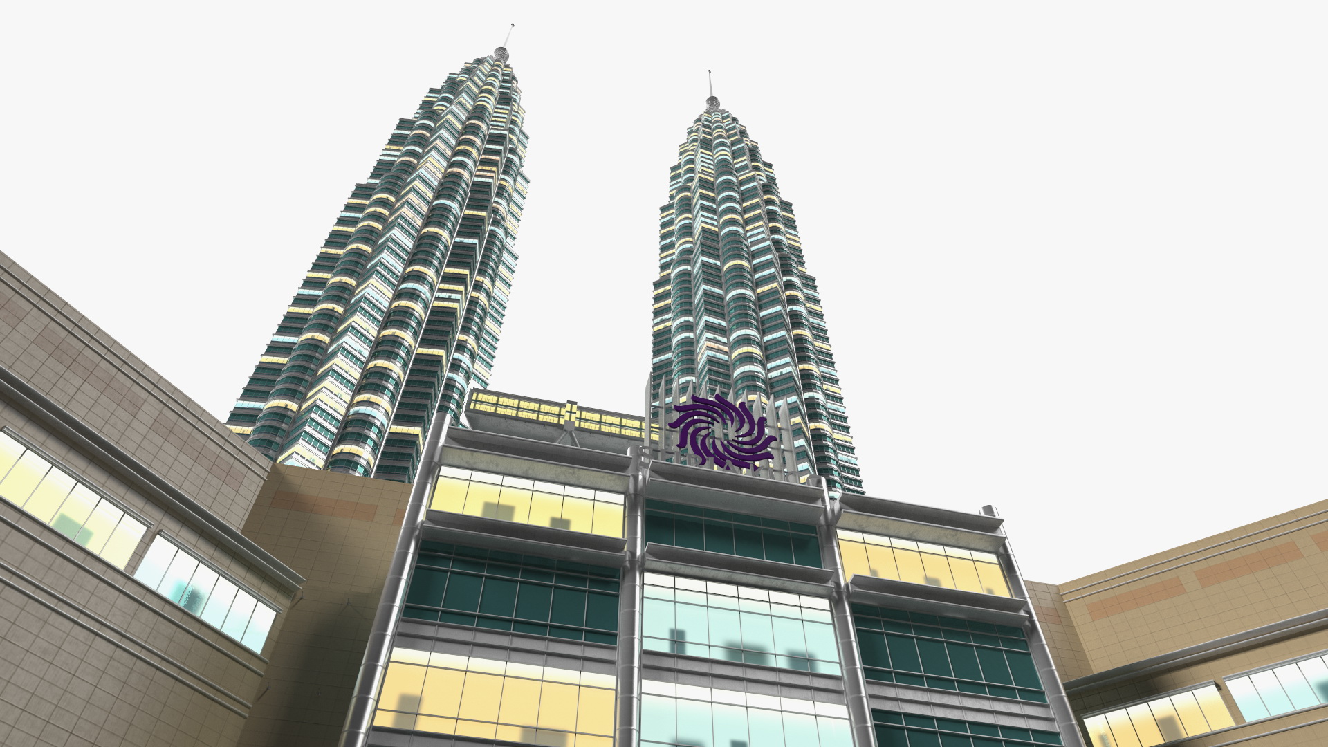 3D Petronas Towers Twin Skyscrapers Night Glow model