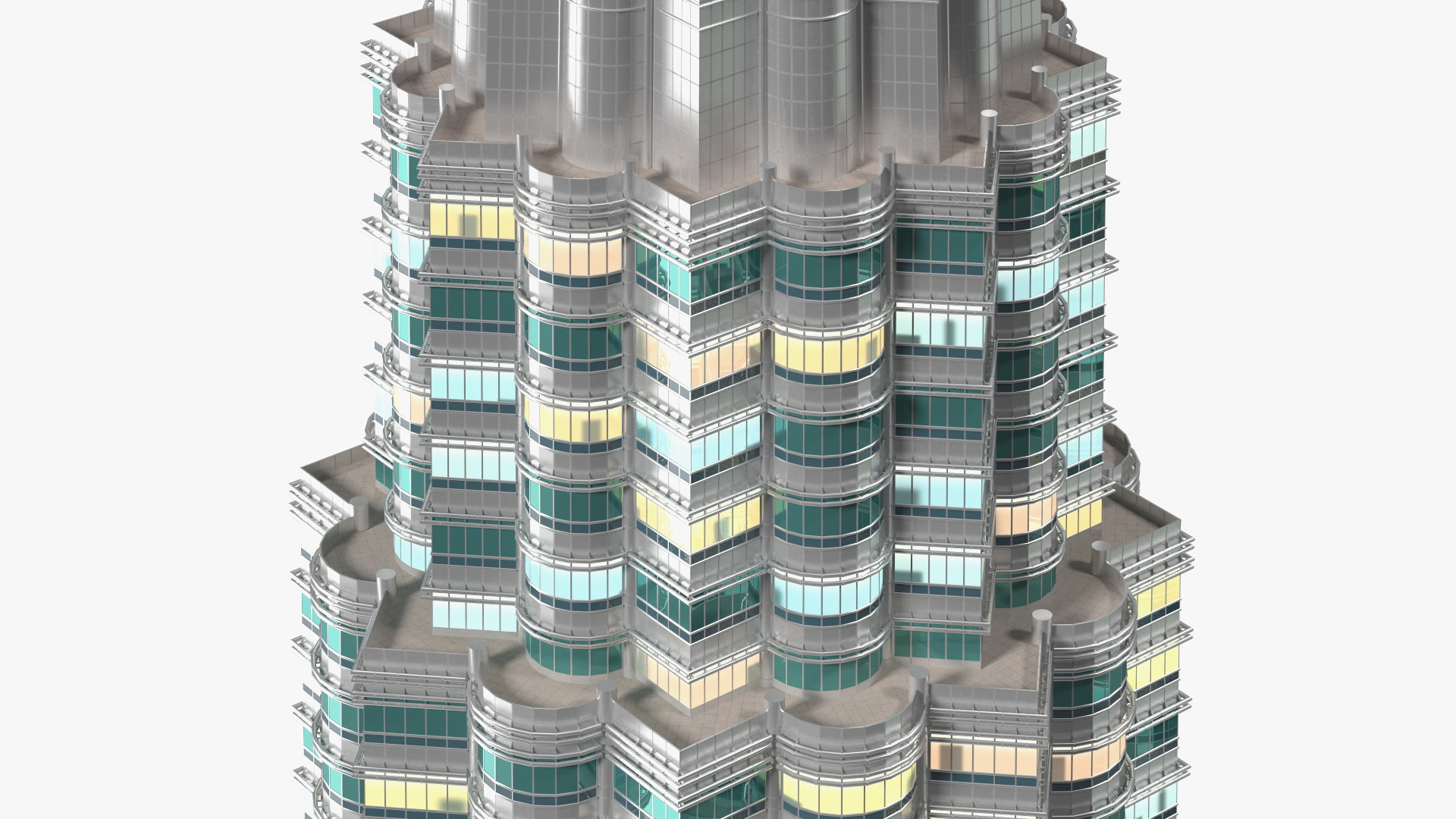 3D Petronas Towers Twin Skyscrapers Night Glow model