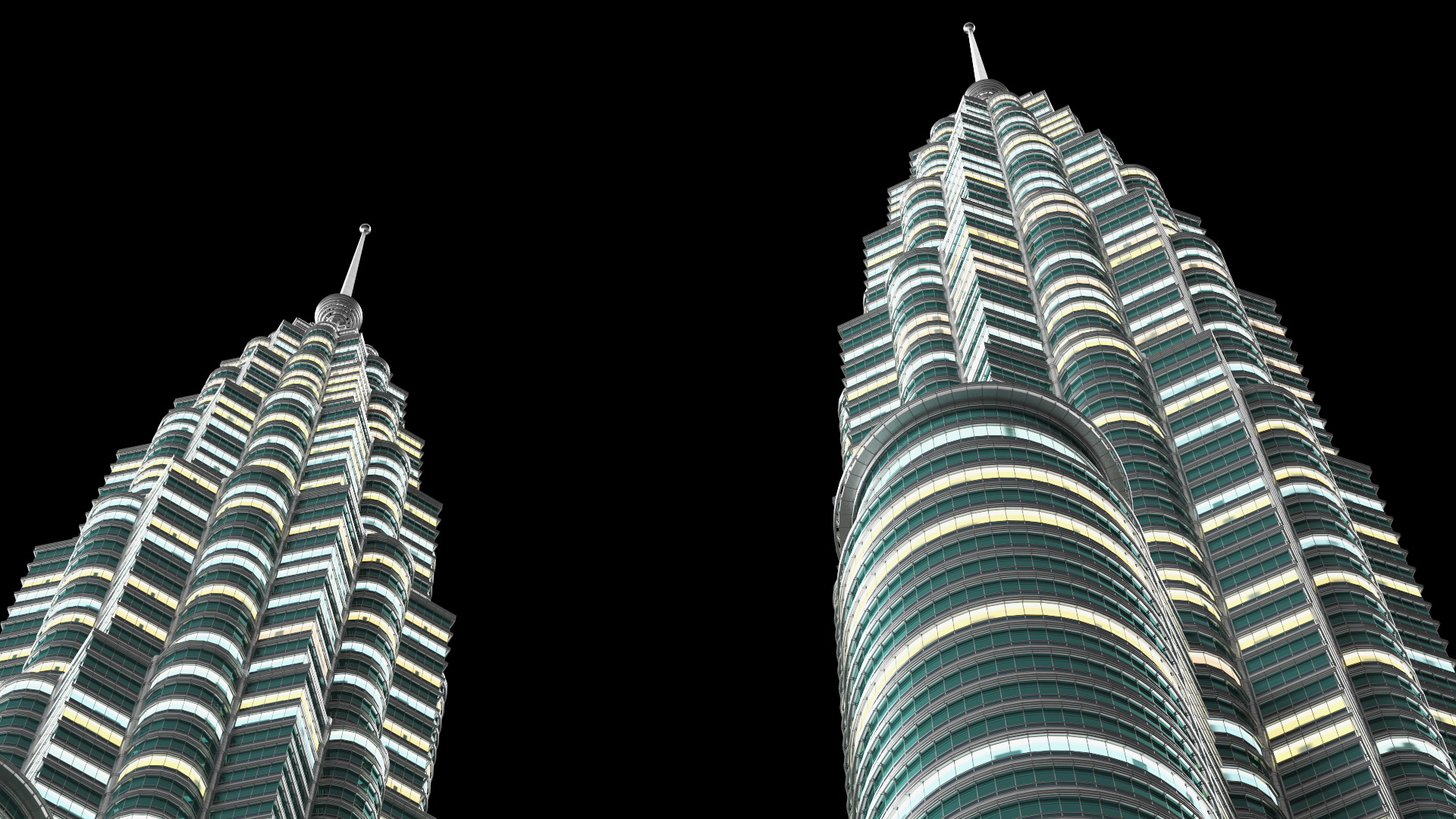 3D Petronas Towers Twin Skyscrapers Night Glow model