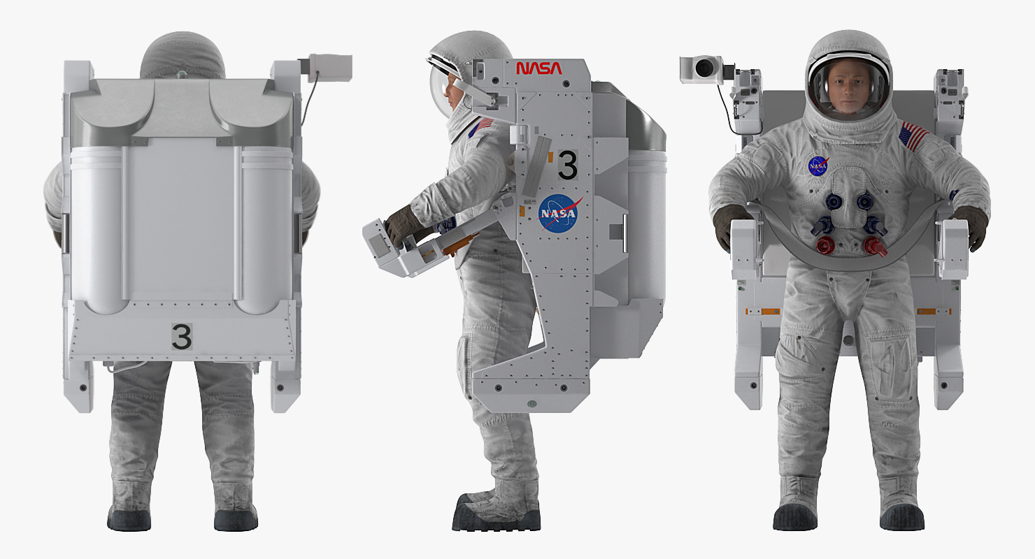 Astronaut in Spacesuit A7L with Manned Maneuvering Unit Rigged 3D