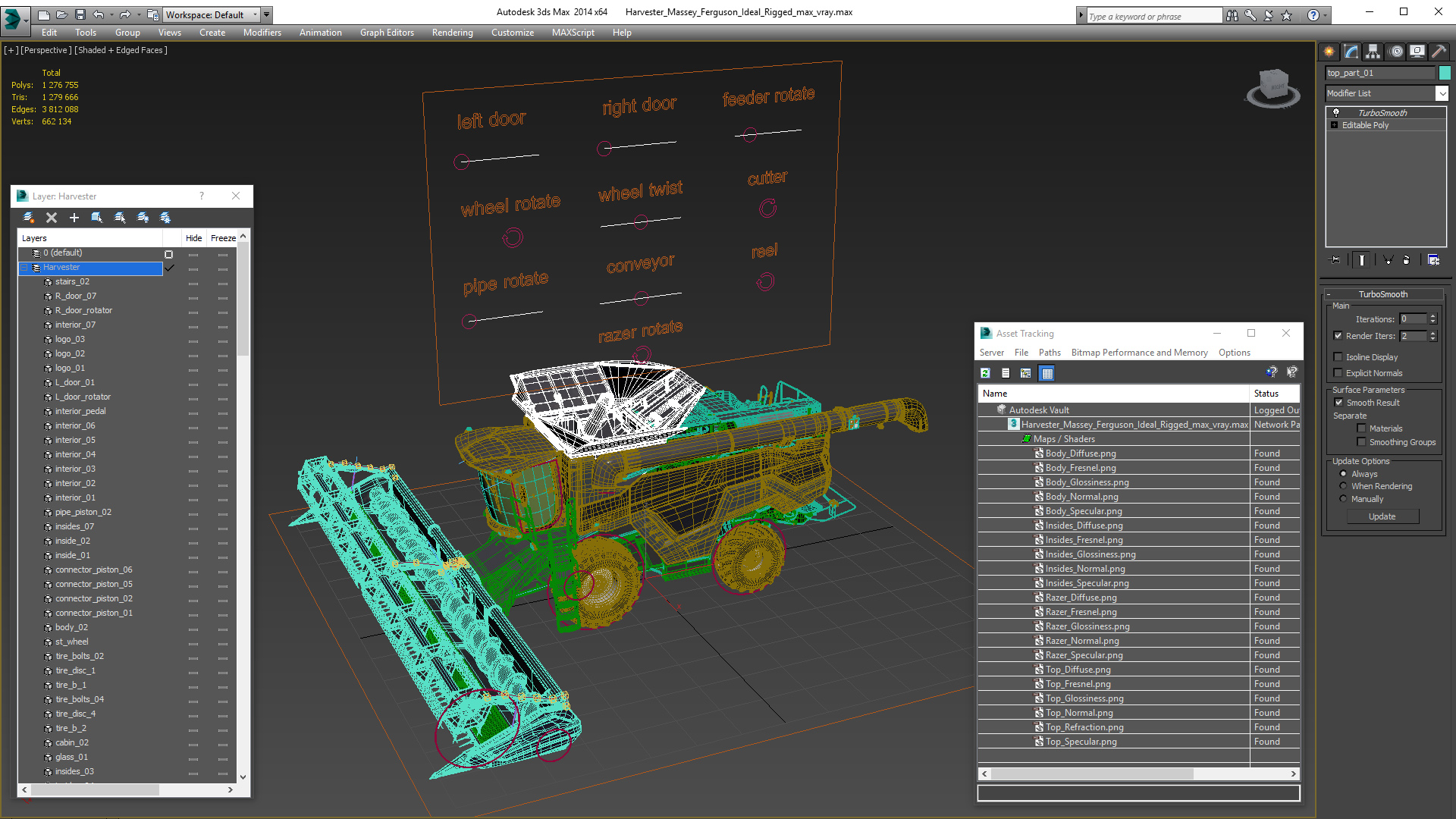 3D Harvester Massey Ferguson Ideal Rigged model