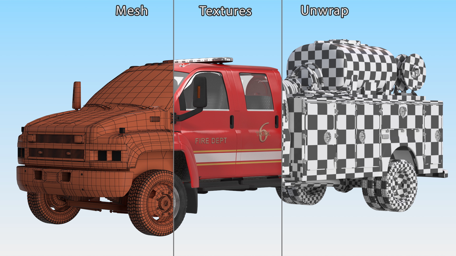 3D Fire Department Truck with Tank