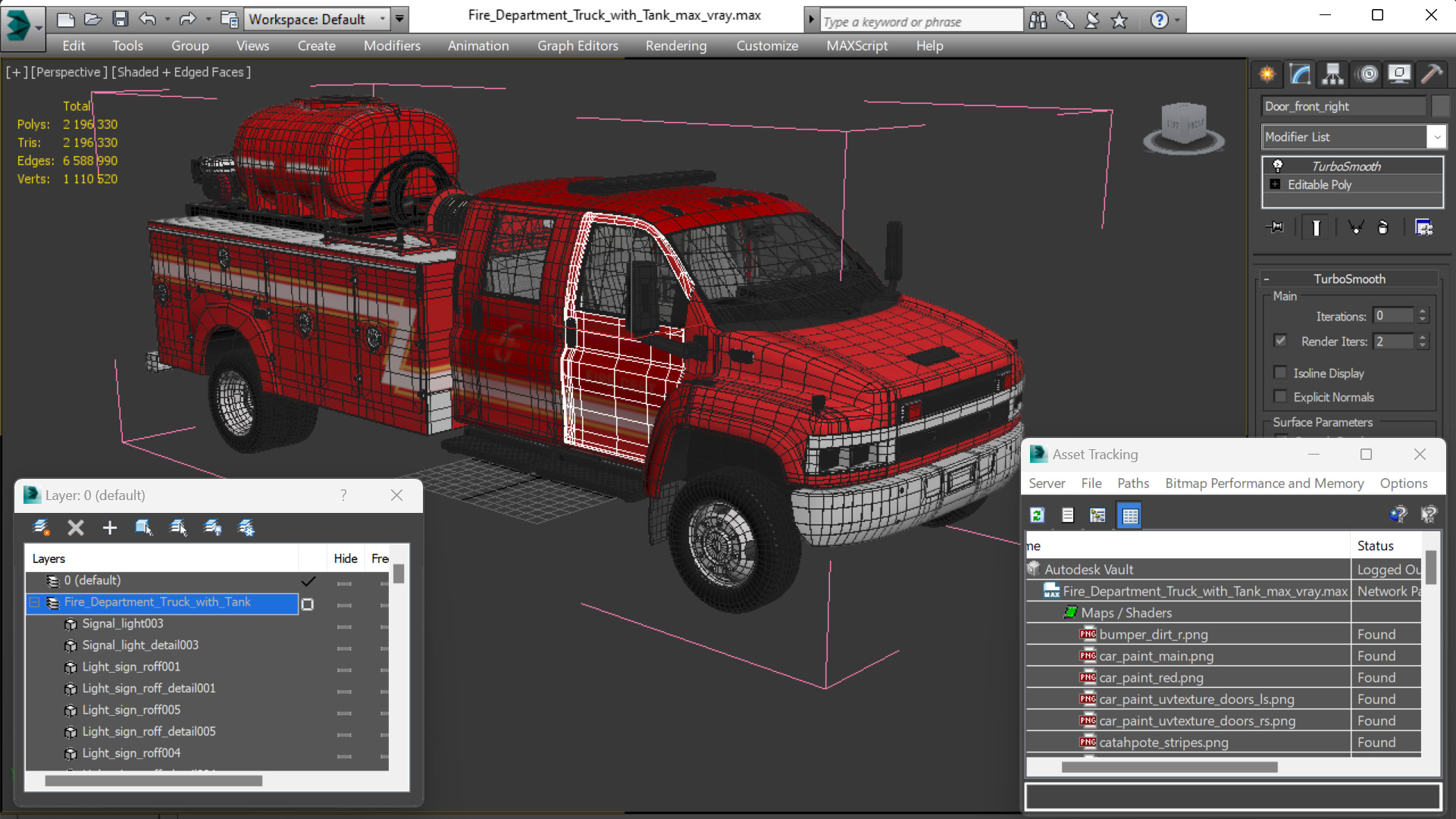 3D Fire Department Truck with Tank