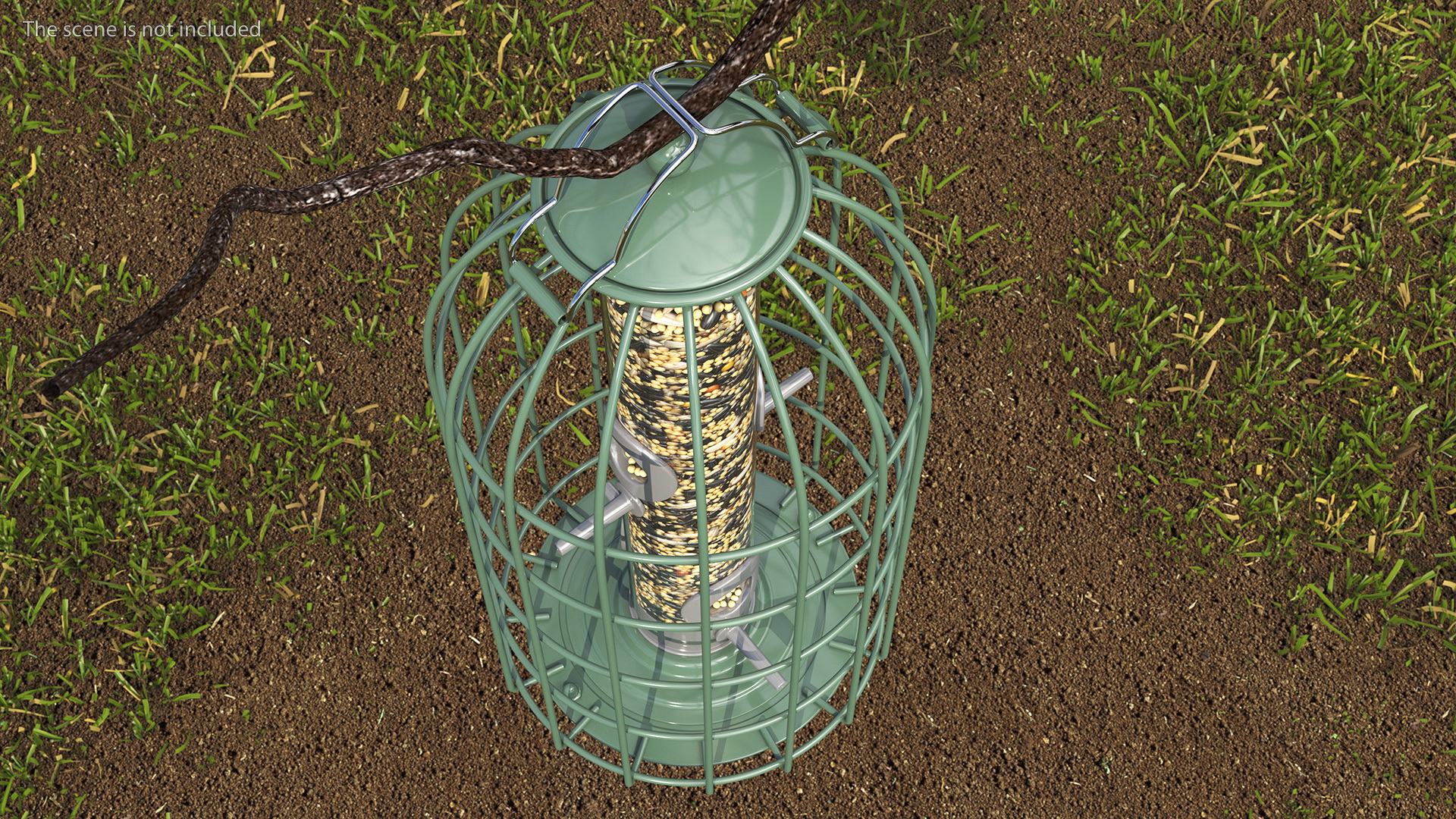 3D Caged Bird Feeder with Seeds model