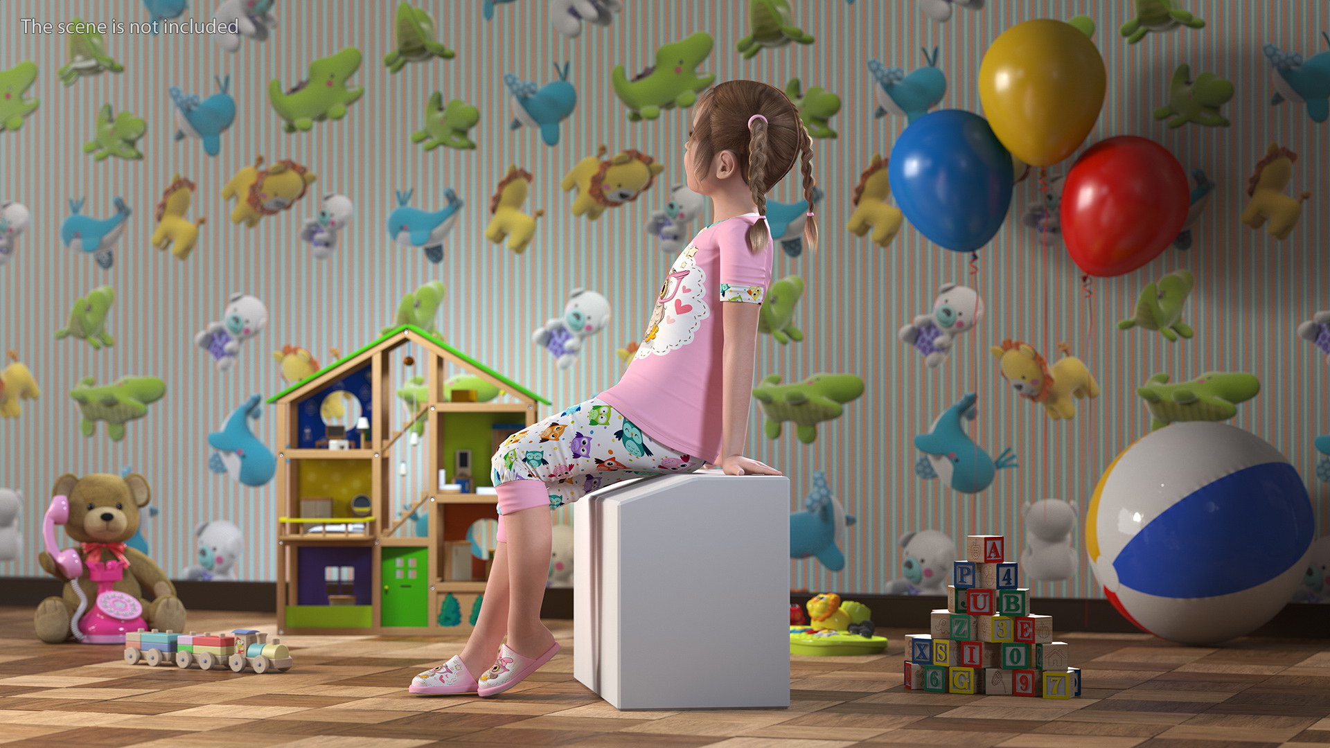 3D Girl Child Home Clothes Sitting