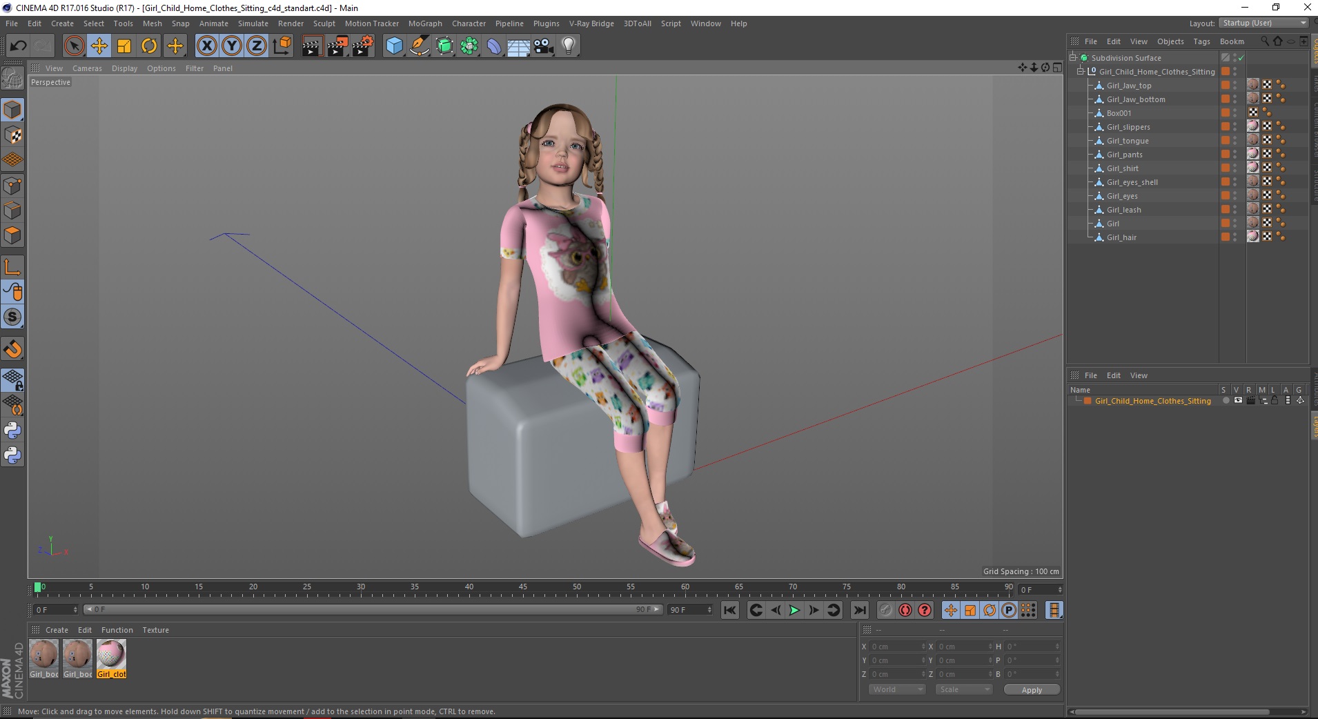 3D Girl Child Home Clothes Sitting