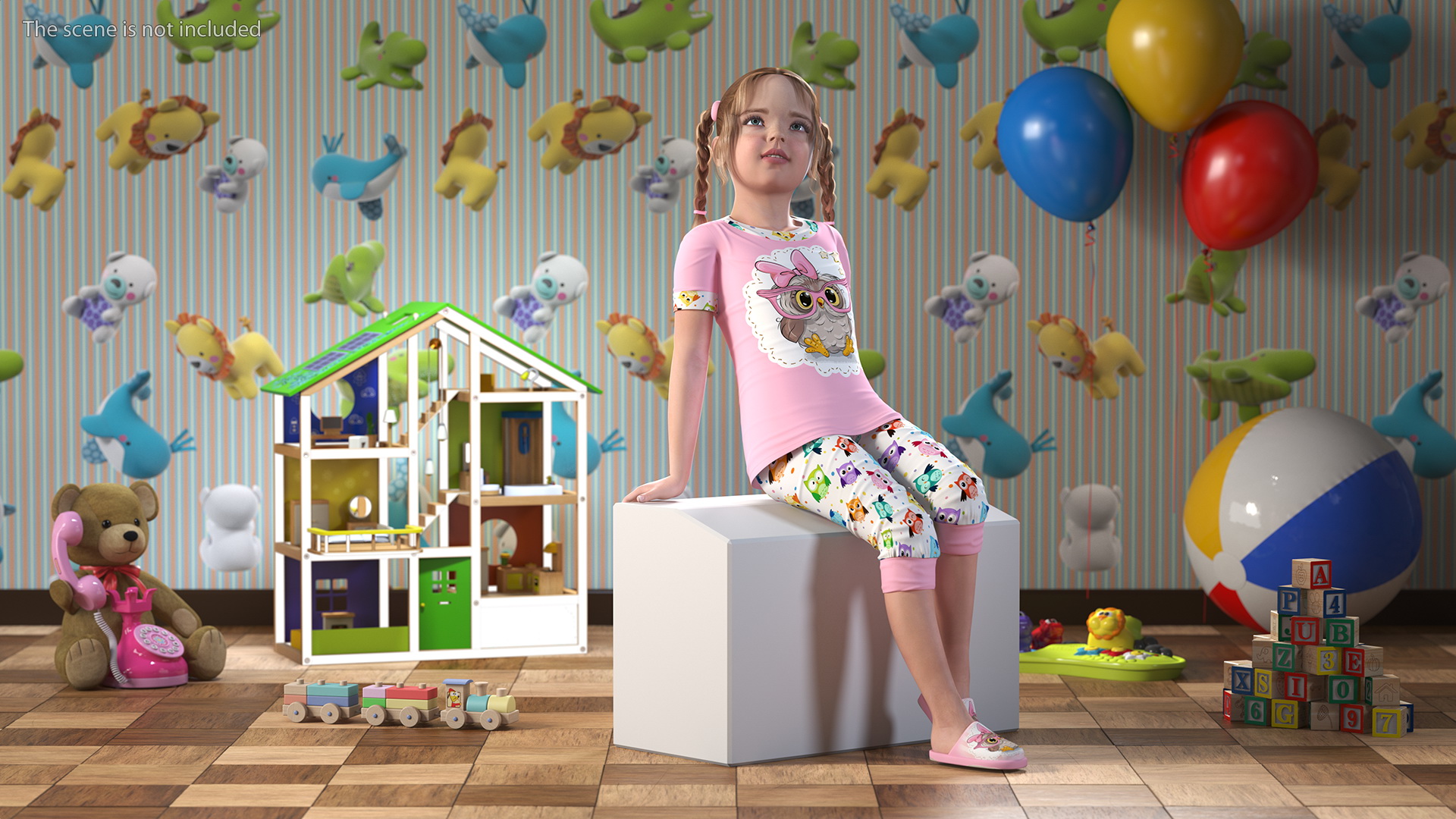 3D Girl Child Home Clothes Sitting