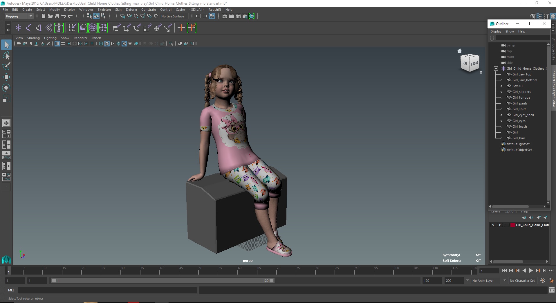 3D Girl Child Home Clothes Sitting