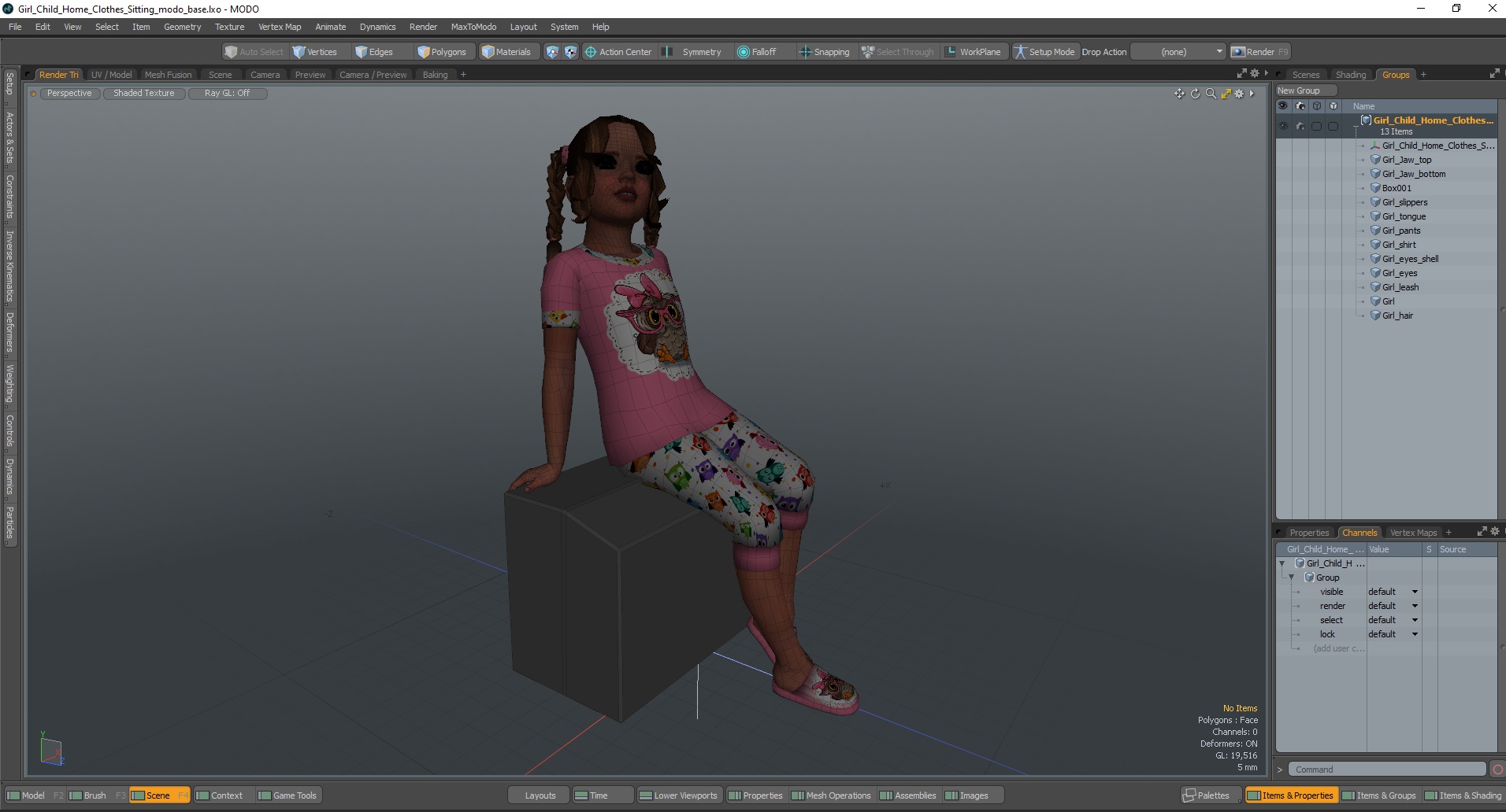 3D Girl Child Home Clothes Sitting