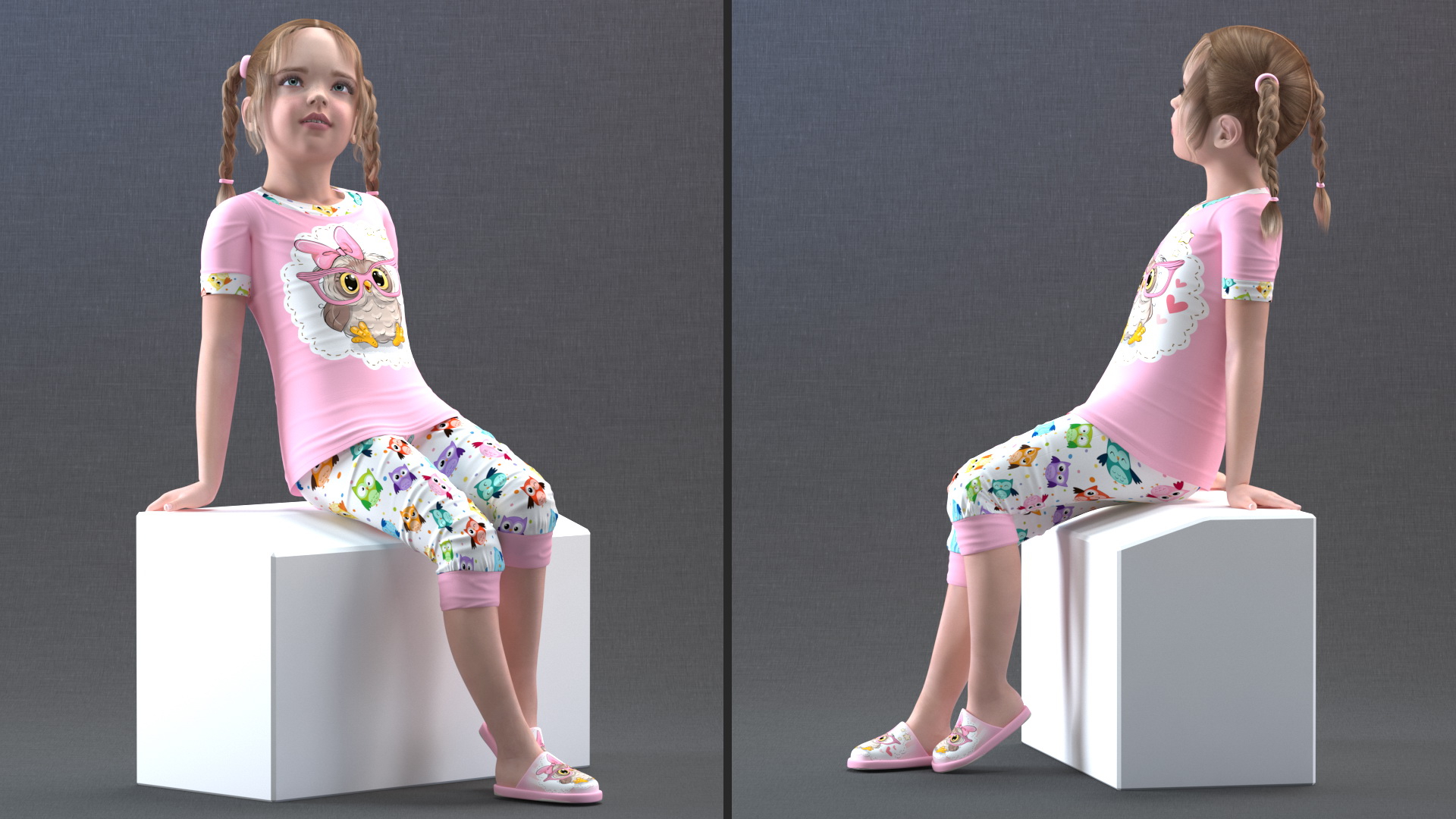3D Girl Child Home Clothes Sitting