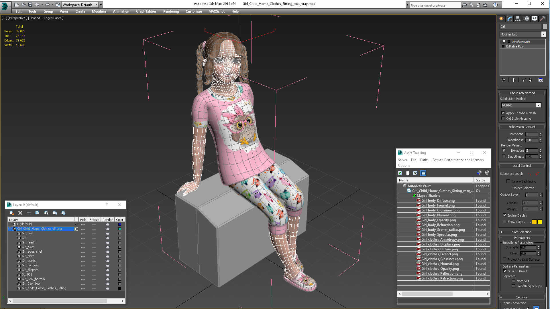 3D Girl Child Home Clothes Sitting