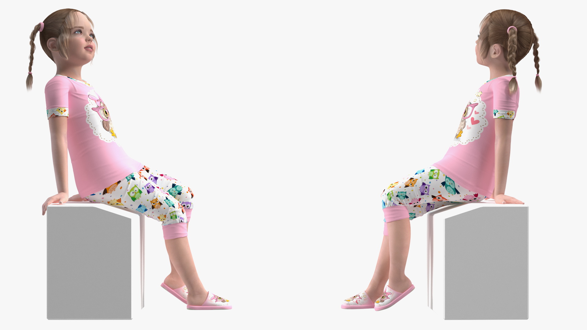3D Girl Child Home Clothes Sitting
