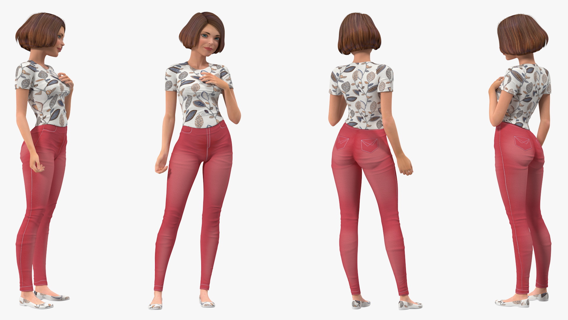 Cartoon Young Girl Standing Casual Clothes 3D