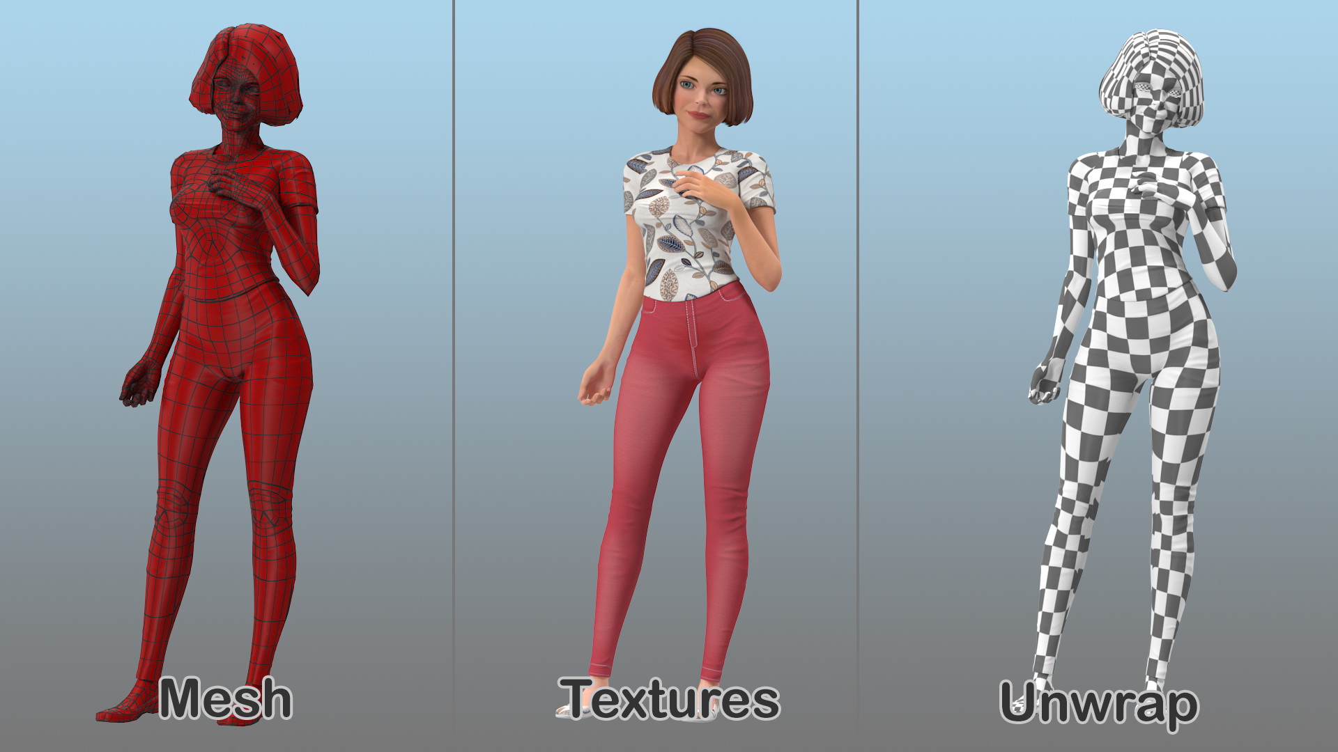 Cartoon Young Girl Standing Casual Clothes 3D