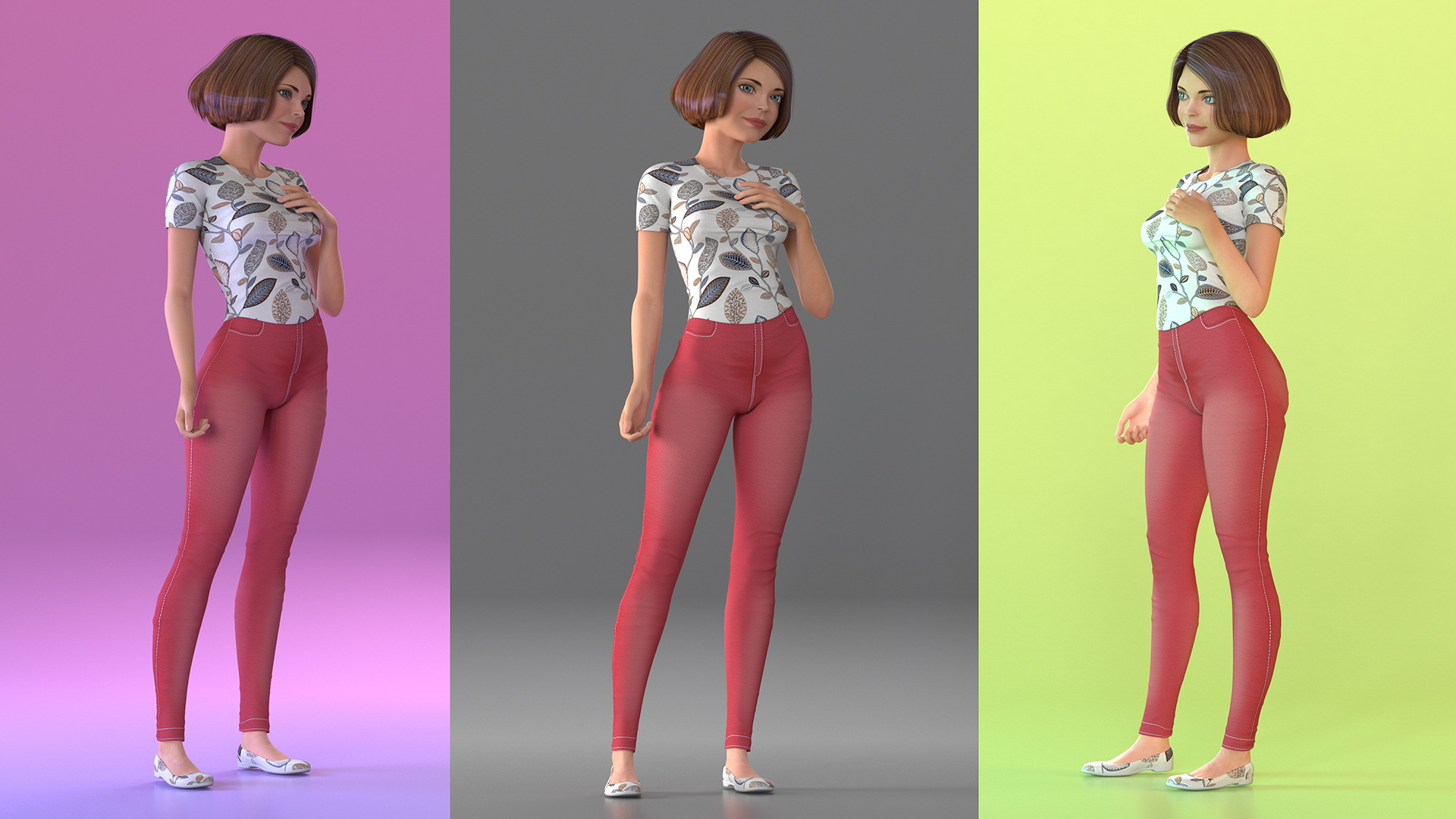 Cartoon Young Girl Standing Casual Clothes 3D