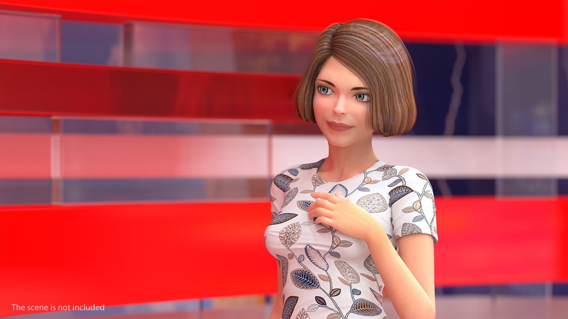Cartoon Young Girl Standing Casual Clothes 3D