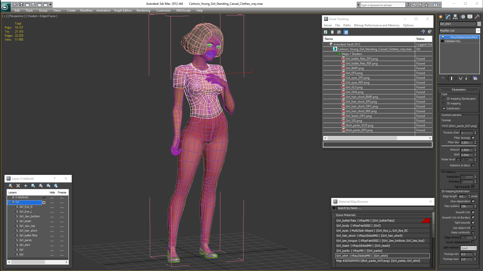 Cartoon Young Girl Standing Casual Clothes 3D