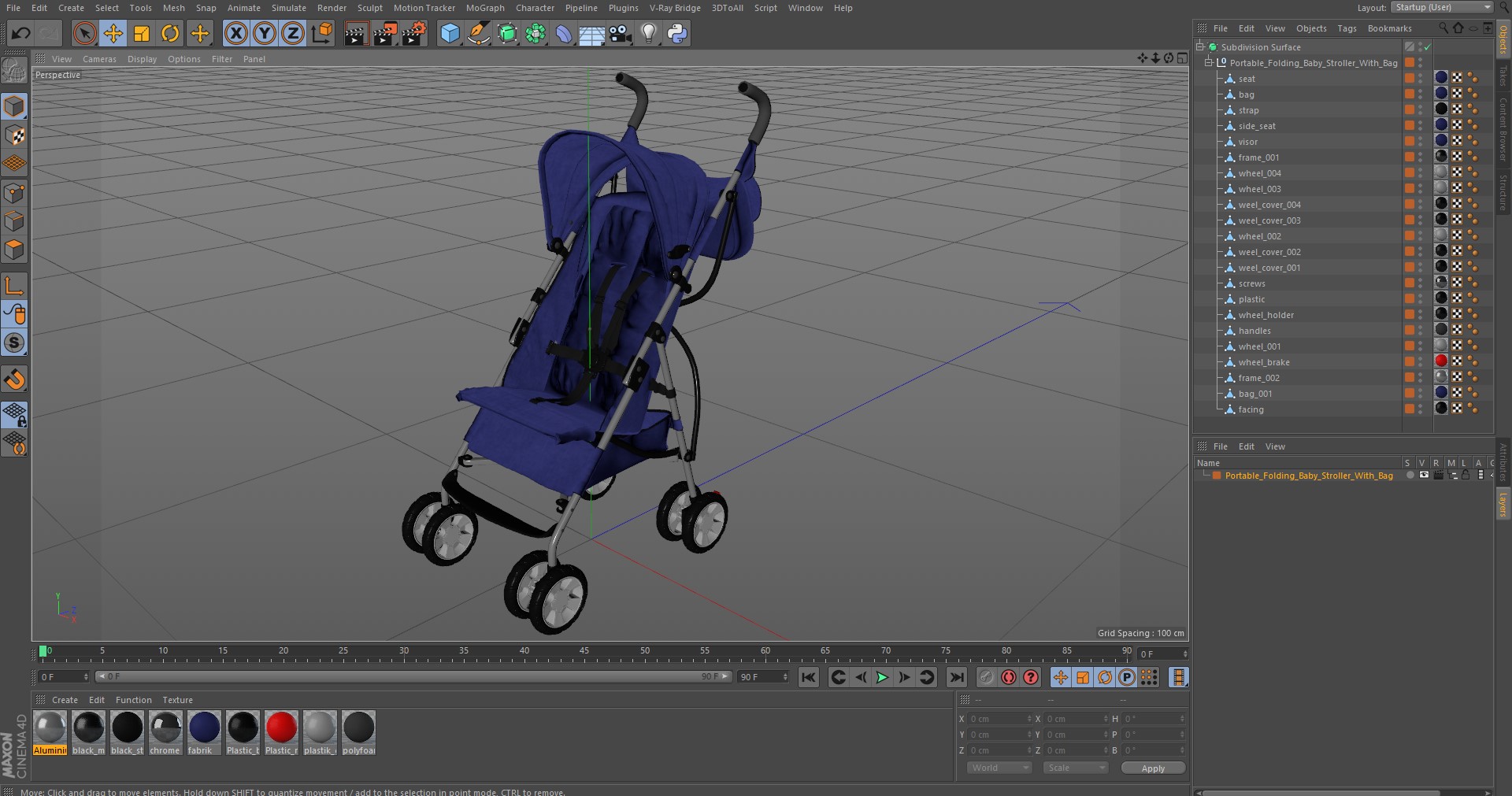 Portable Folding Baby Stroller With Bag 3D model