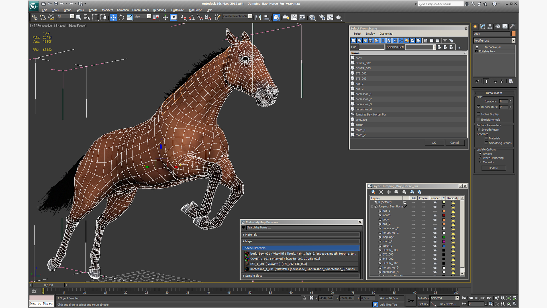 3D Jumping Bay Horse Fur