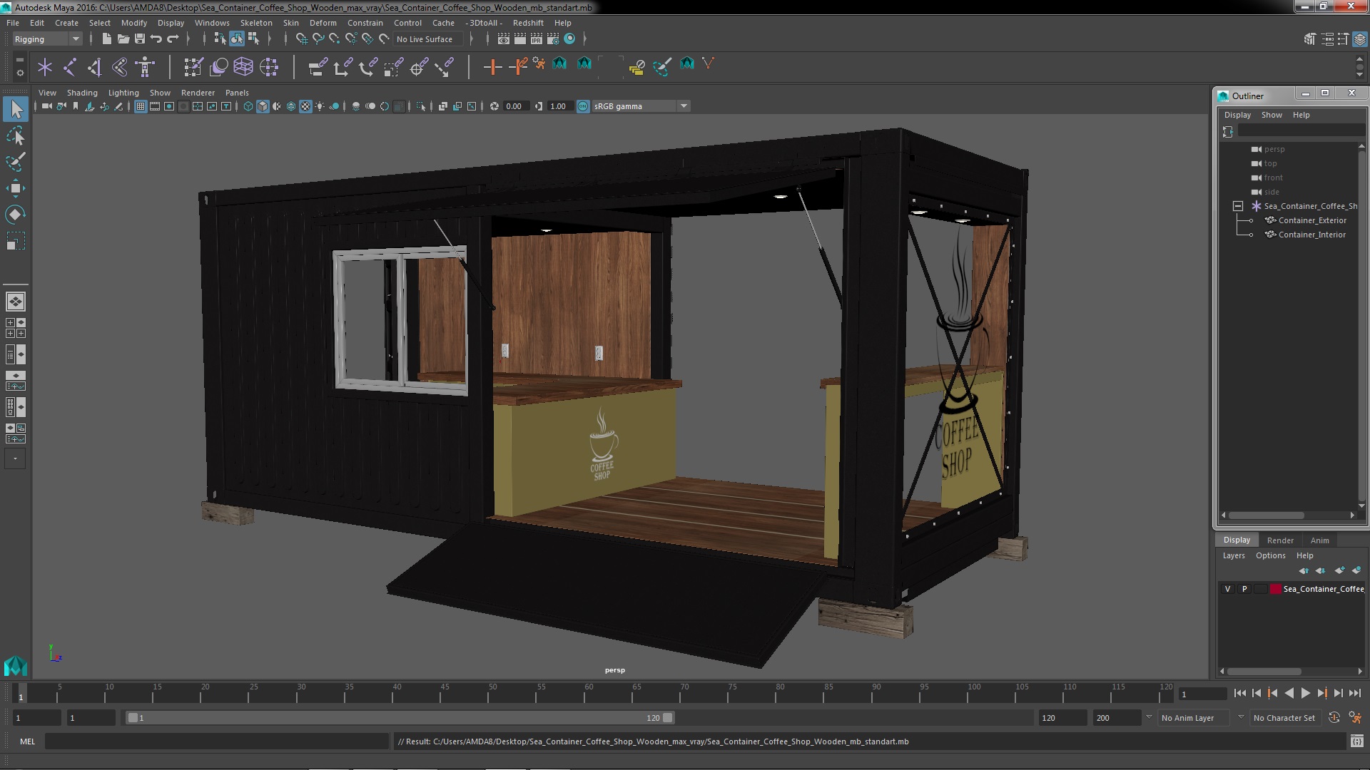 Sea Container Coffee Shop Wooden 3D