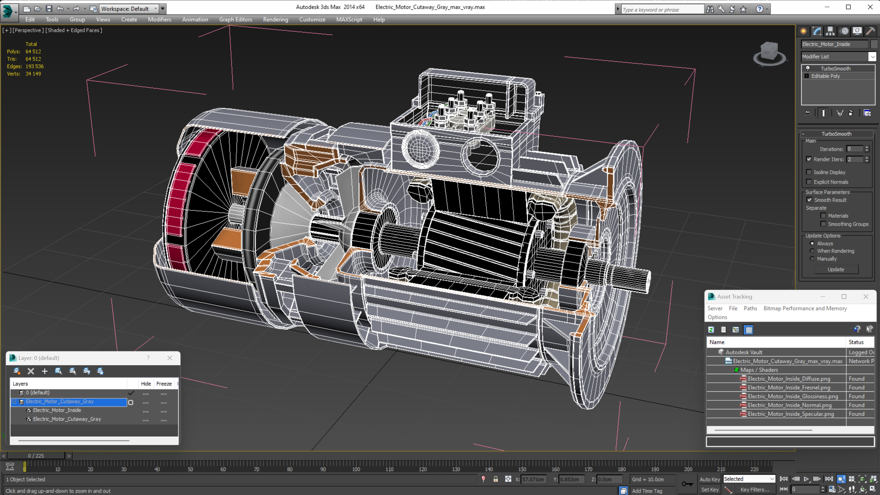 Electric Motor Cutaway Gray 3D