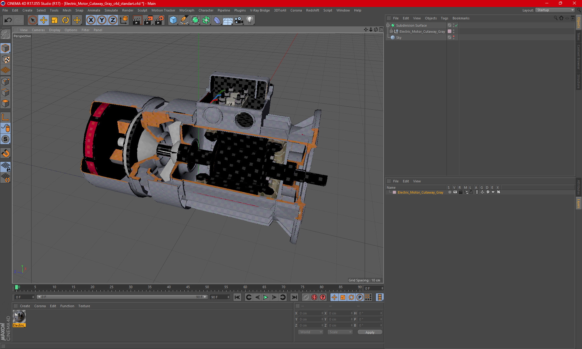 Electric Motor Cutaway Gray 3D