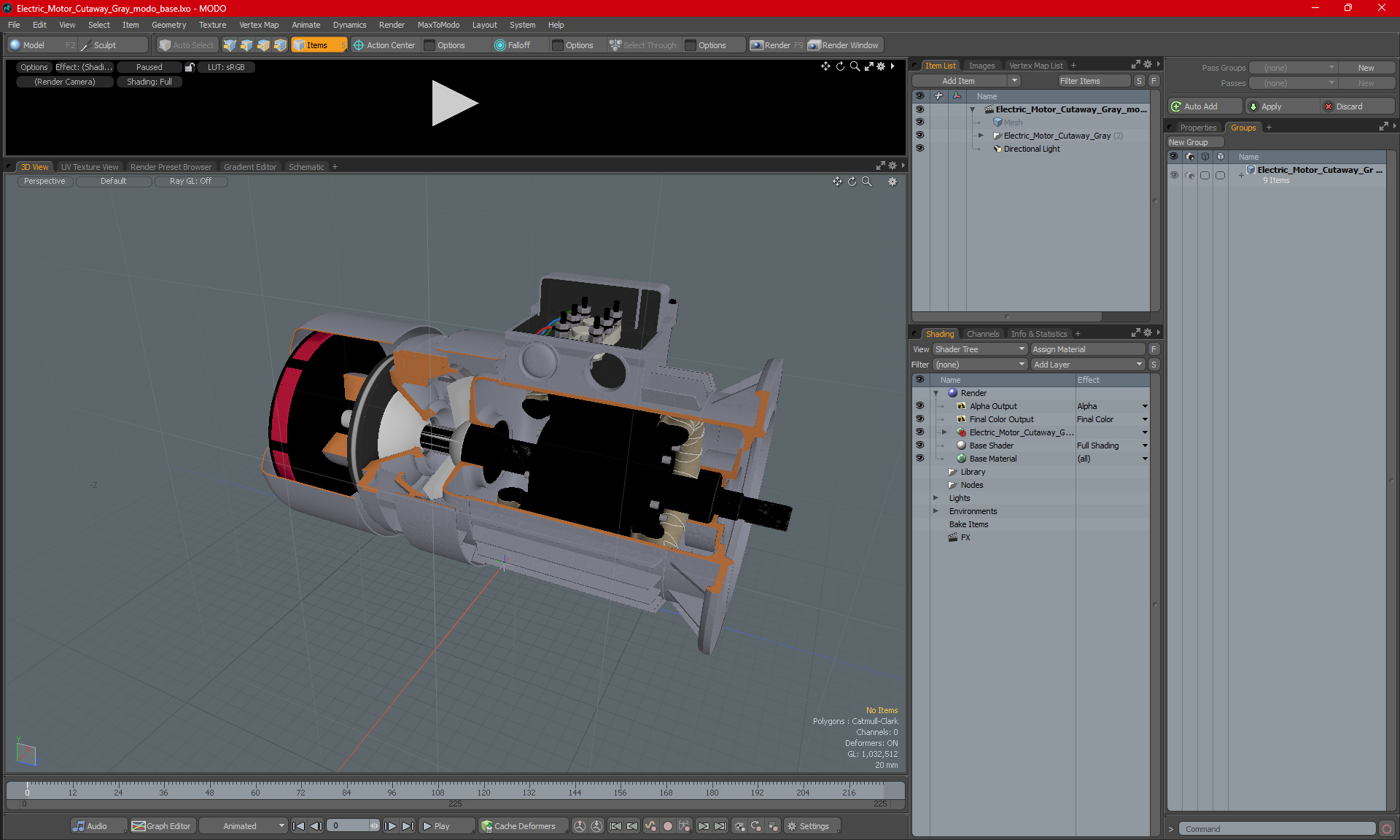 Electric Motor Cutaway Gray 3D