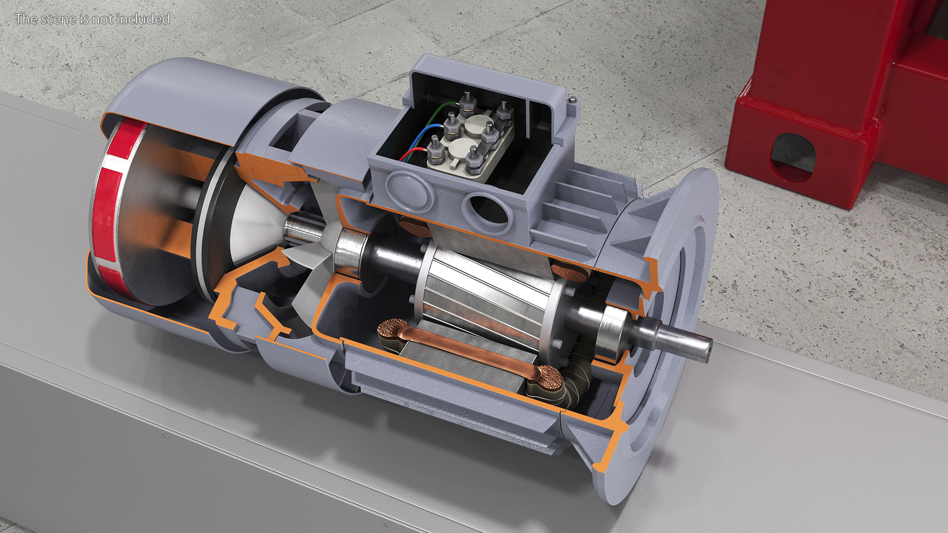 Electric Motor Cutaway Gray 3D