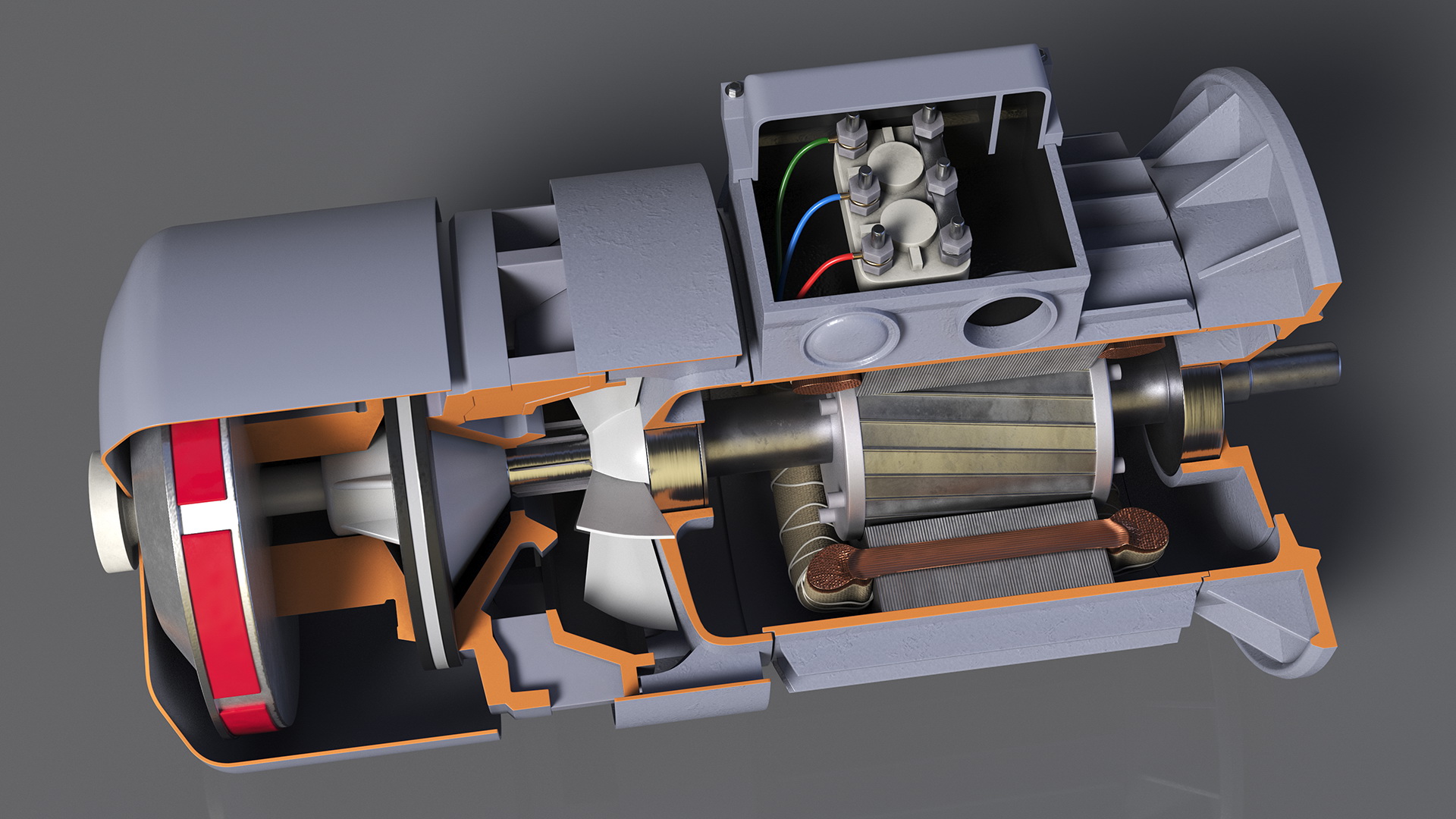 Electric Motor Cutaway Gray 3D