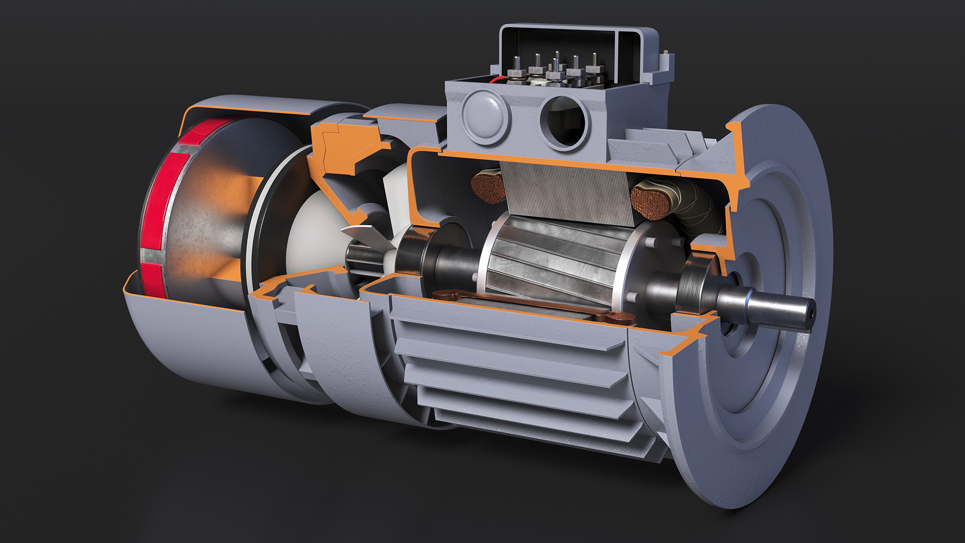 Electric Motor Cutaway Gray 3D