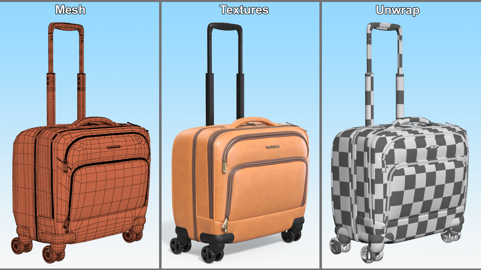Leather Suitcase with Telescopic Handle 3D model