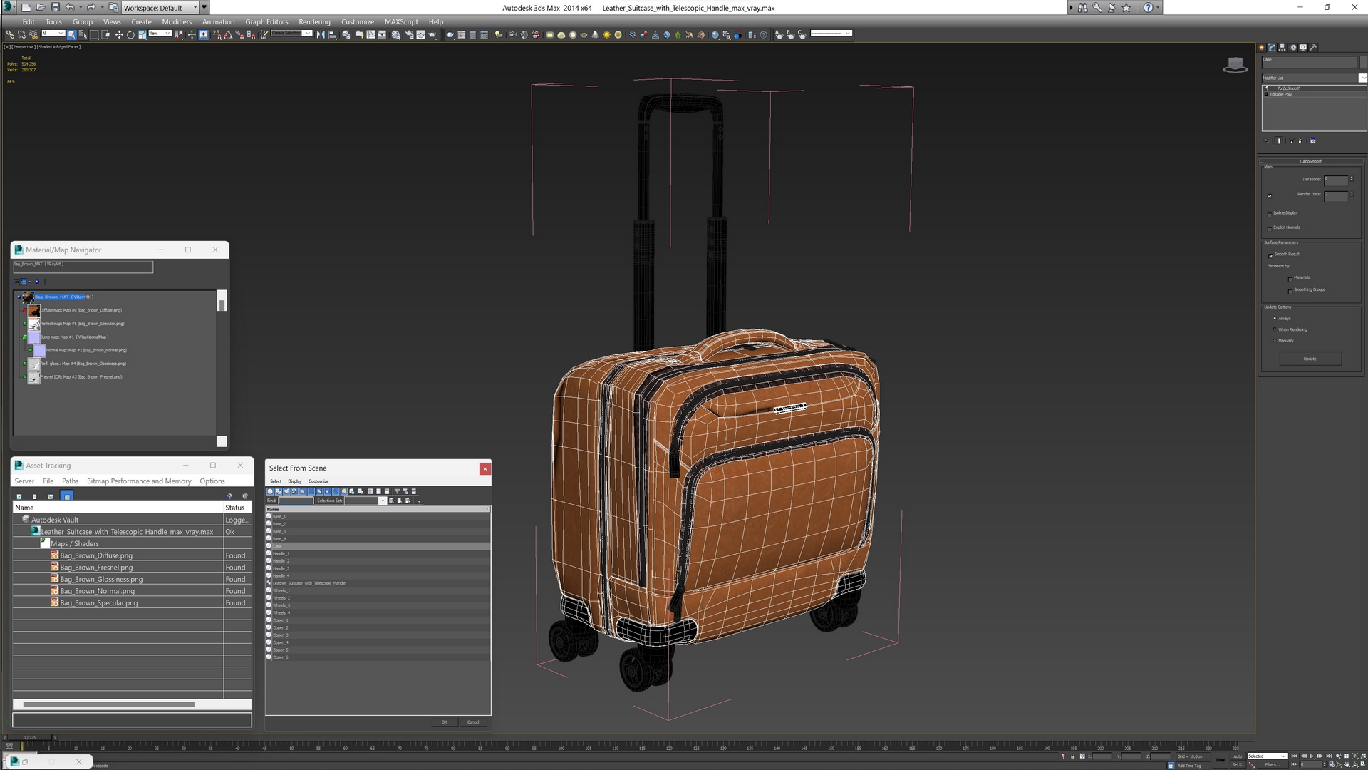 Leather Suitcase with Telescopic Handle 3D model