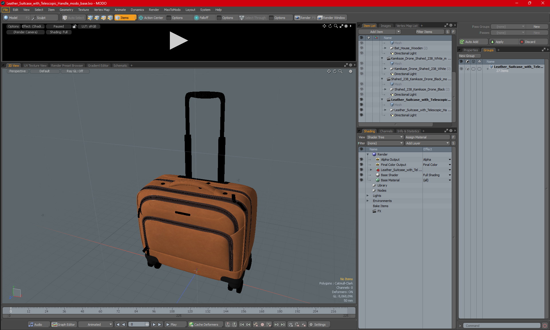 Leather Suitcase with Telescopic Handle 3D model